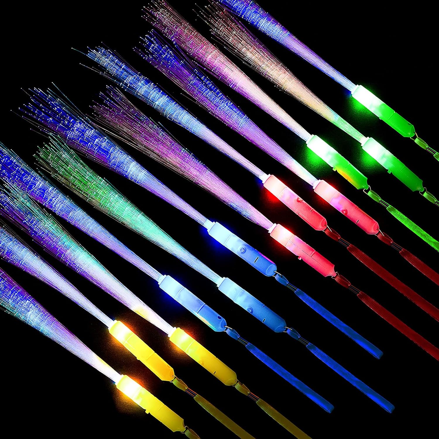 Zhanmai 24 Pieces Glow Fiber Wands Sticks LED Light Wands Fiber Optic Wands LED Flashing Sticks Glow Flashing Wands Fiber Optic Wands for Party Favors (Multicolor)