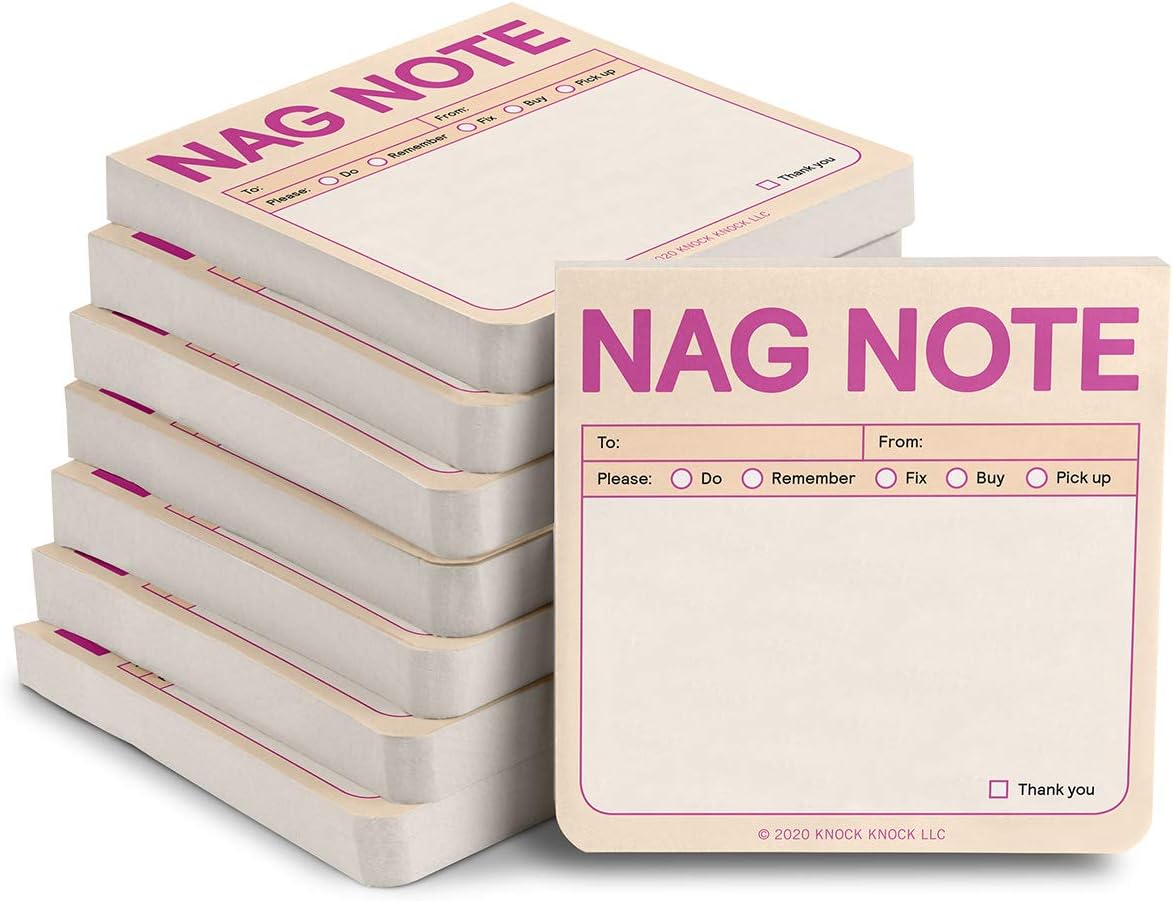 Knock Knock Nag Note Sticky Note Pads, 3 x 3-inches Each, 8-Count (Pastel Edition)