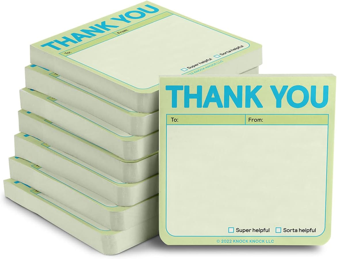 8-Pack Knock Knock Thank You Sticky Note Pads, 3 x 3-inches, 100 Sheets Each