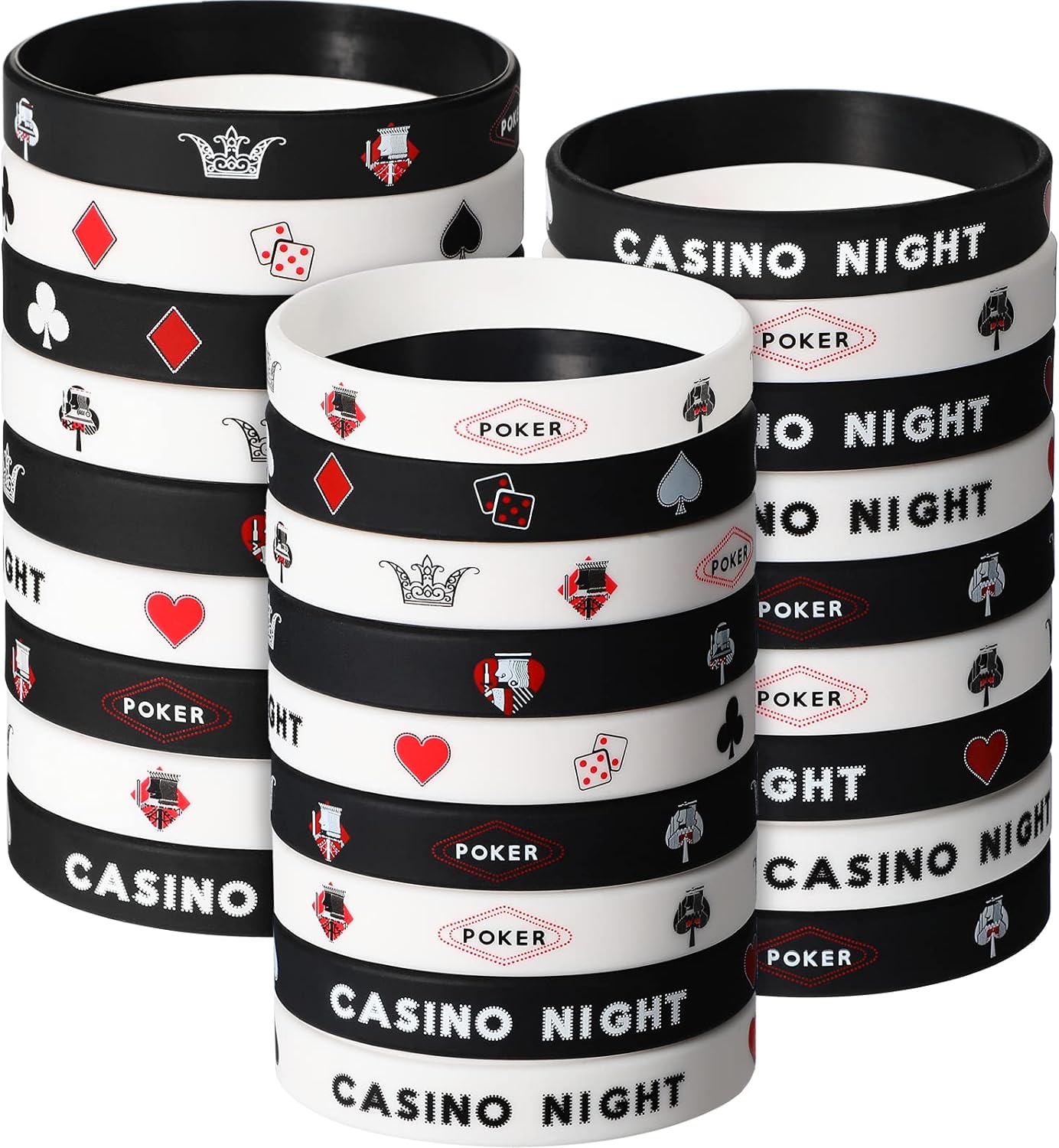 36 Pieces Casino Night Theme Silicone Wristbands Casino Patterns Wristbands Black and White Poker Party Decoration Favors for Adults Birthday Party Casino Night Party