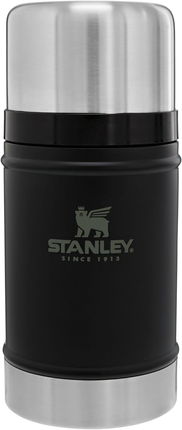 Stanley Vacuum Insulated Large Food Jar, 18/8 Stainless Steel Food Jar for Cold and Hot Food, Soup Thermos with Leak Proof Lid Doubles as Cup, Wide Mouth Food Thermos, Matte Black, 24oz