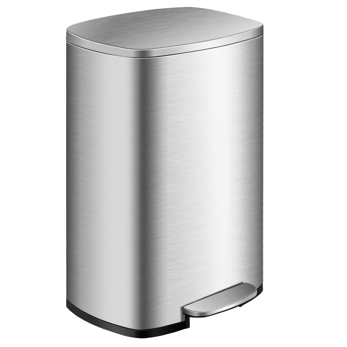 Goplus 50 Liter / 13.2 Gallon Stainless Steel Step Trash Can, Rectangular Garbage Bin with Inner Buckets and Hinged Lids, Suit for Kitchen Office Home Use