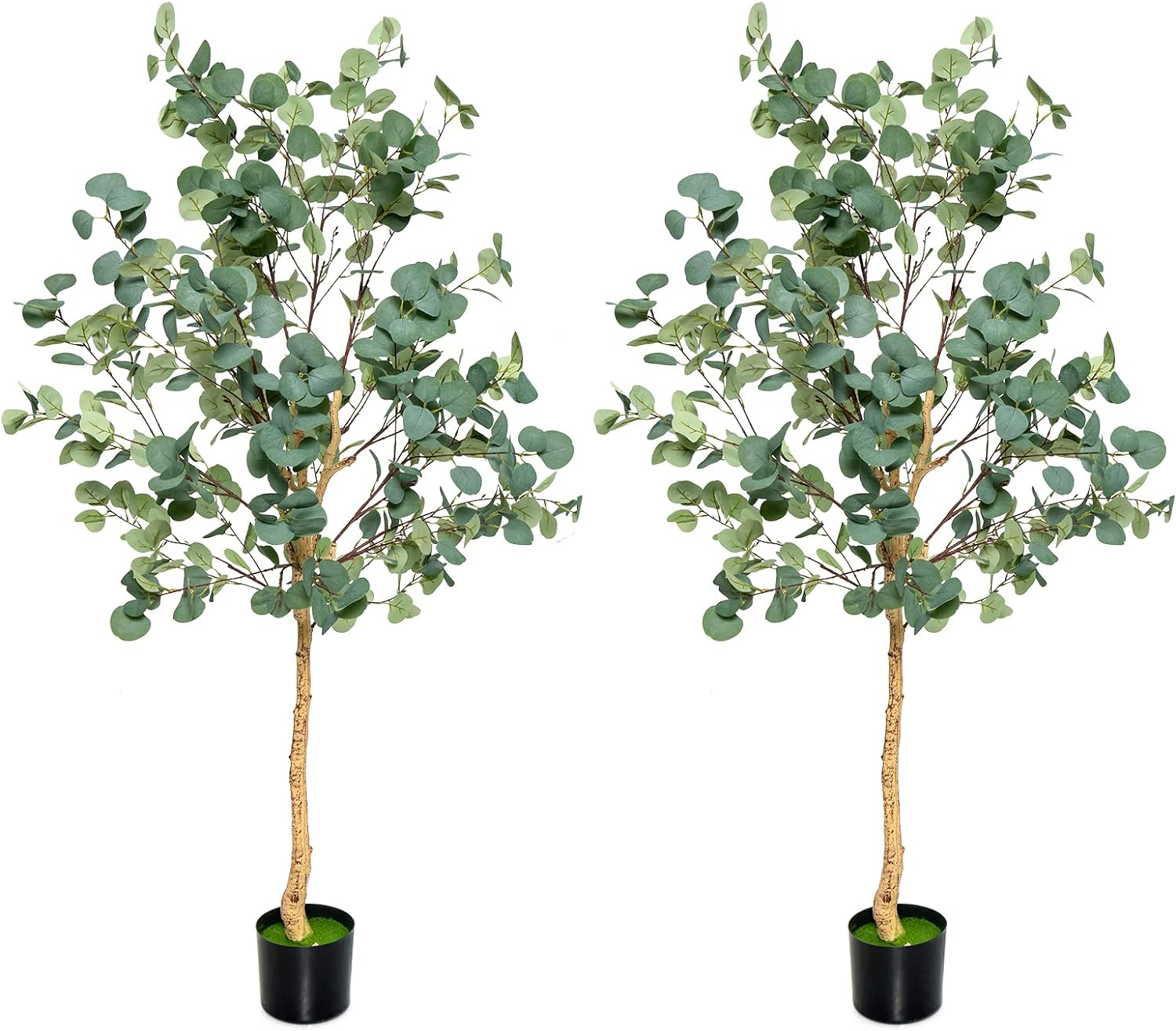 Goplus 5.5ft Artificial Eucalyptus Tree, 2 Pack Tall Faux Eucalyptus Stems Fake Plants in Pot with 517 Silver Dollar Leaves, Artificial Trees for Office House Living Room Home Decor Indoor