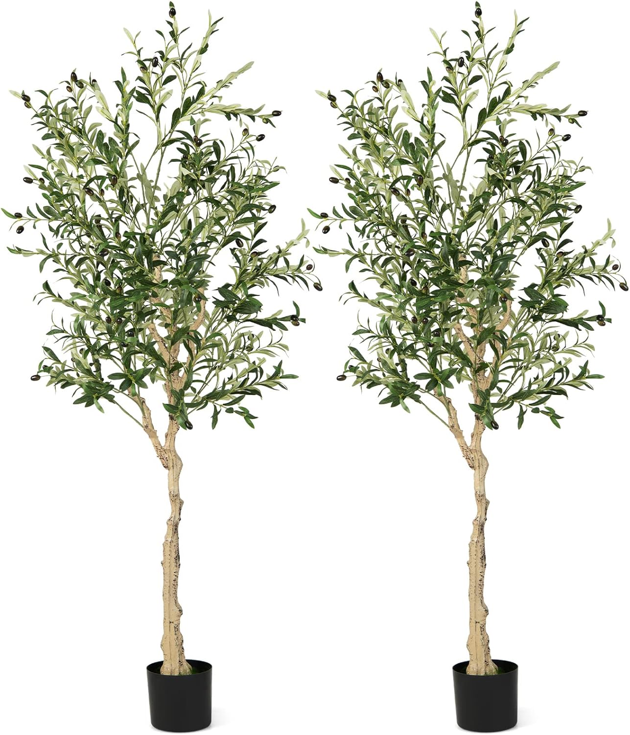 Goplus 6ft Artificial Olive Tree, Tall Fake Potted Olive Silk Tree with Planter, Large Faux Olive Branches and Fruits, Olive Plant Artificial for Home Office Living Room Floor Decor Indoor, 2 Pack