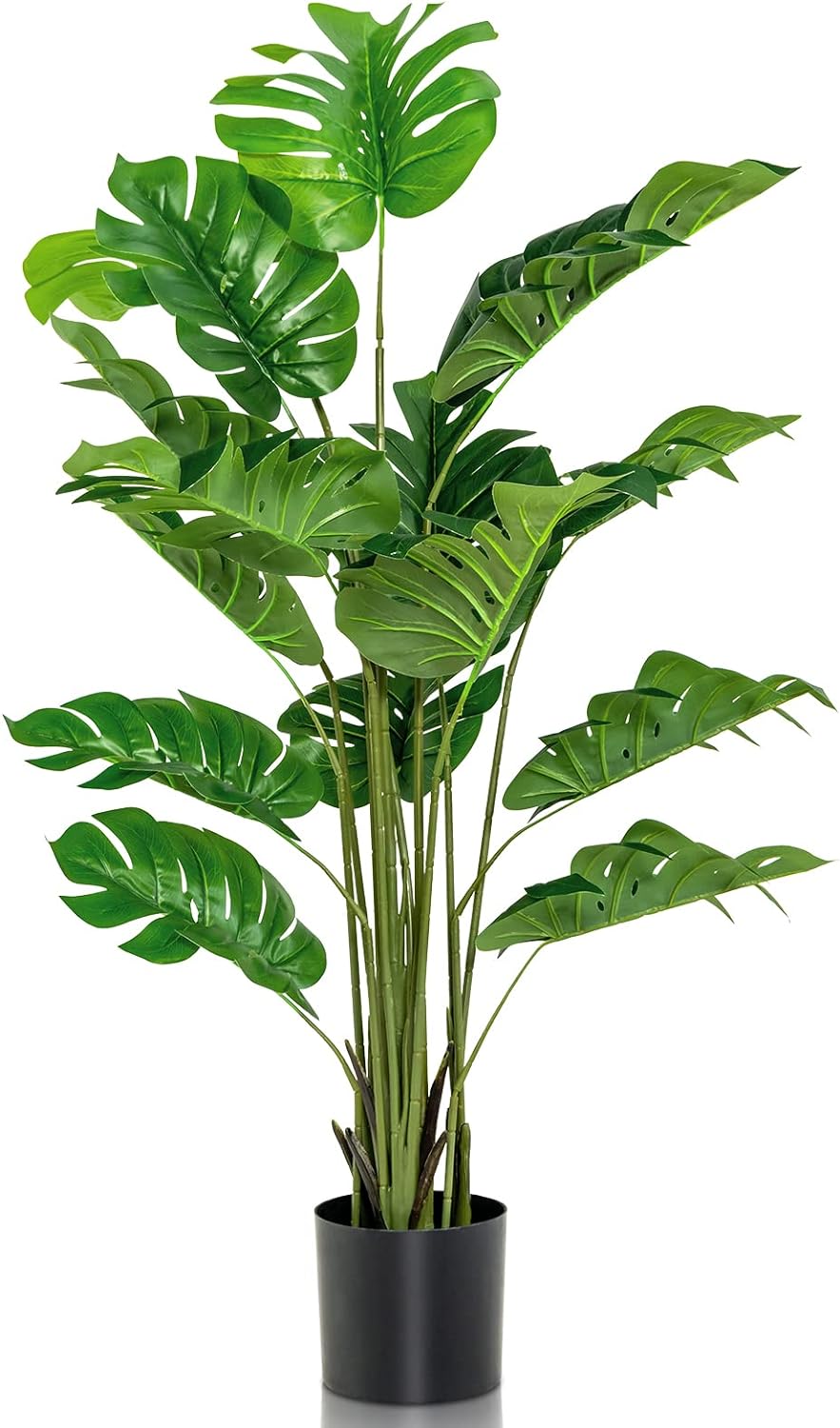 Goplus Artificial Monstera Deliciosa Plant, 5ft Tall Fake Tropical Palm Tree w/15 Pcs Different Turtle Leaves, Cement-Filled Plastic Pot, Faux Swiss Cheese Plant for Floor Home Office Decor