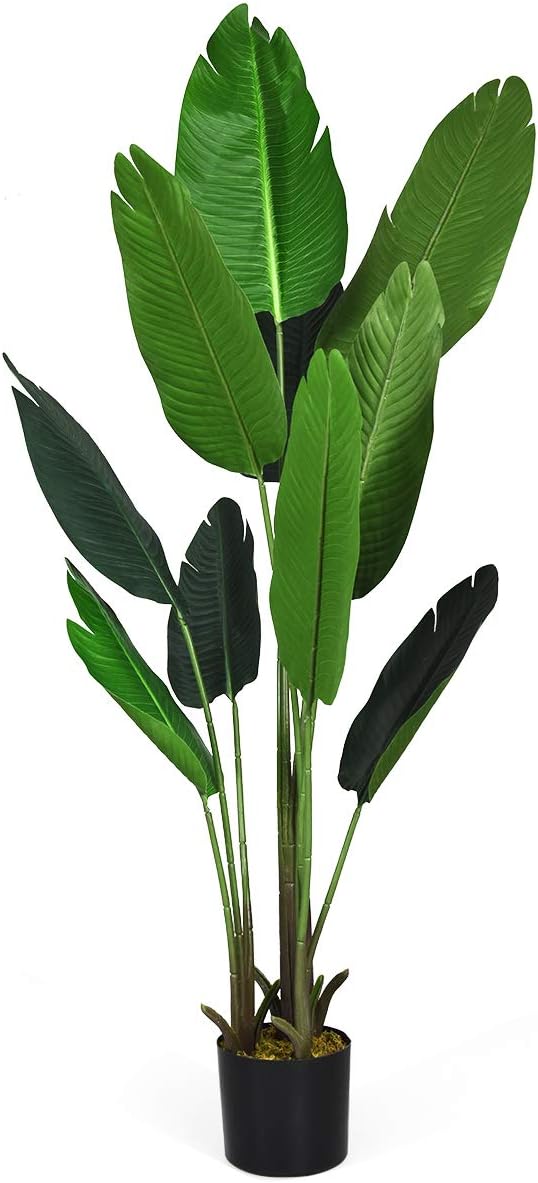 Goplus 5.3 Feet Bird of Paradise Artificial Plant, Floor Silk Banana Leaf Plant, Fake Greenery Potted Tall Plants, Faux Tree for Indoor Outdoor Home Office Decor