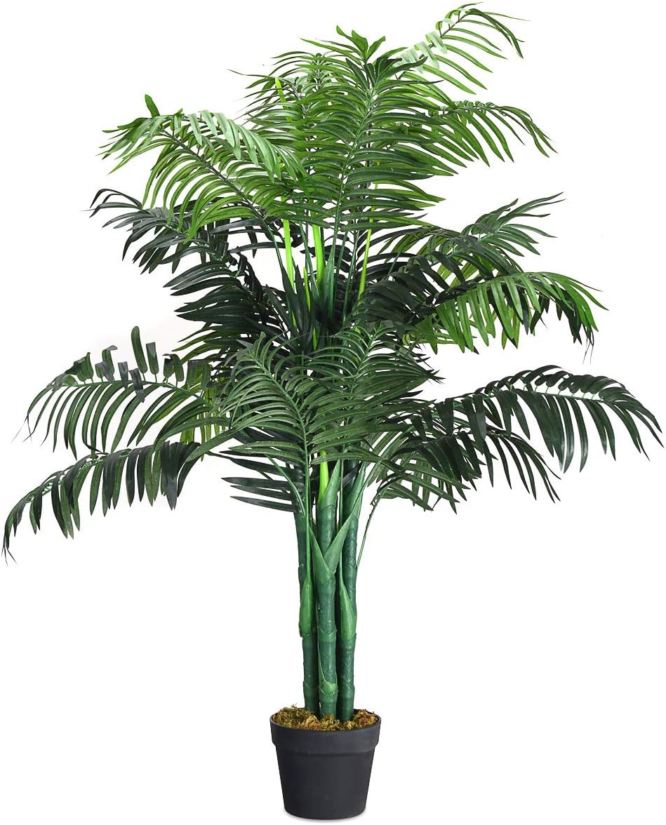 Goplus Artificial Palm Tree, 3.5 Feet Tall Potted Fake Greenery Tropical Plant, Faux Floor Tree for Indoor Outdoor Home Living Room Decor