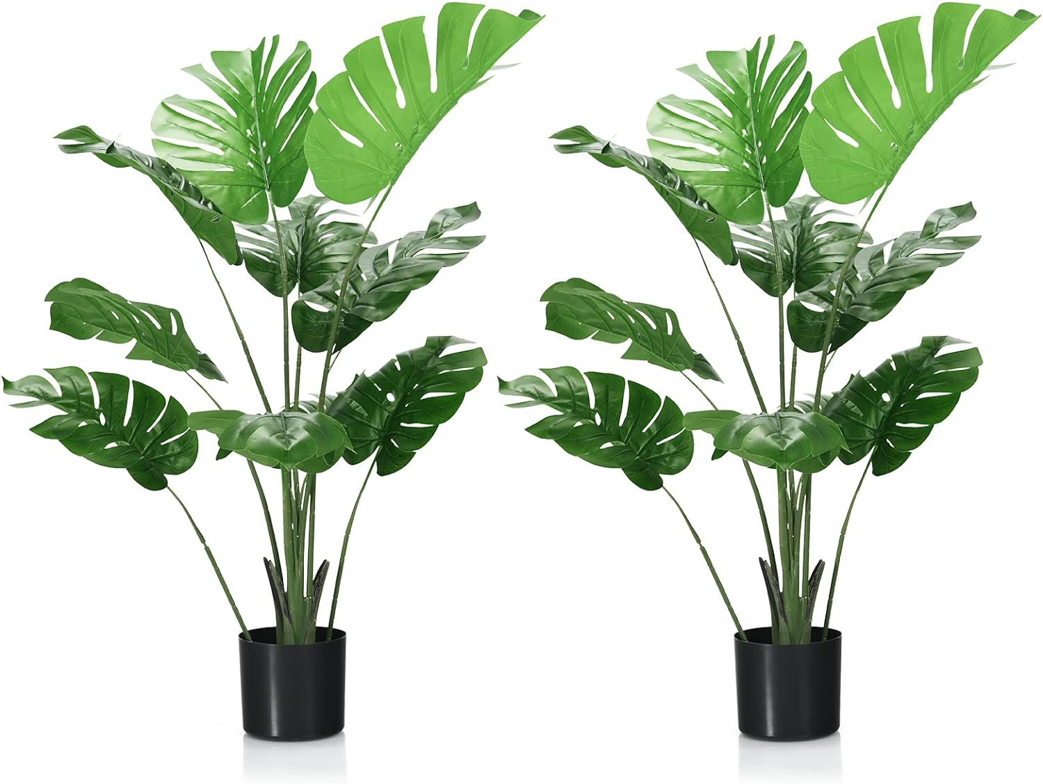 Goplus Artificial Monstera Deliciosa Plant, 4ft Tall Fake Tropical Palm Tree w/10 Pcs Different Turtle Leaves, Cement-Filled Plastic Pot, Faux Swiss Cheese Plant for Floor Home Office Decor, 2 Pack