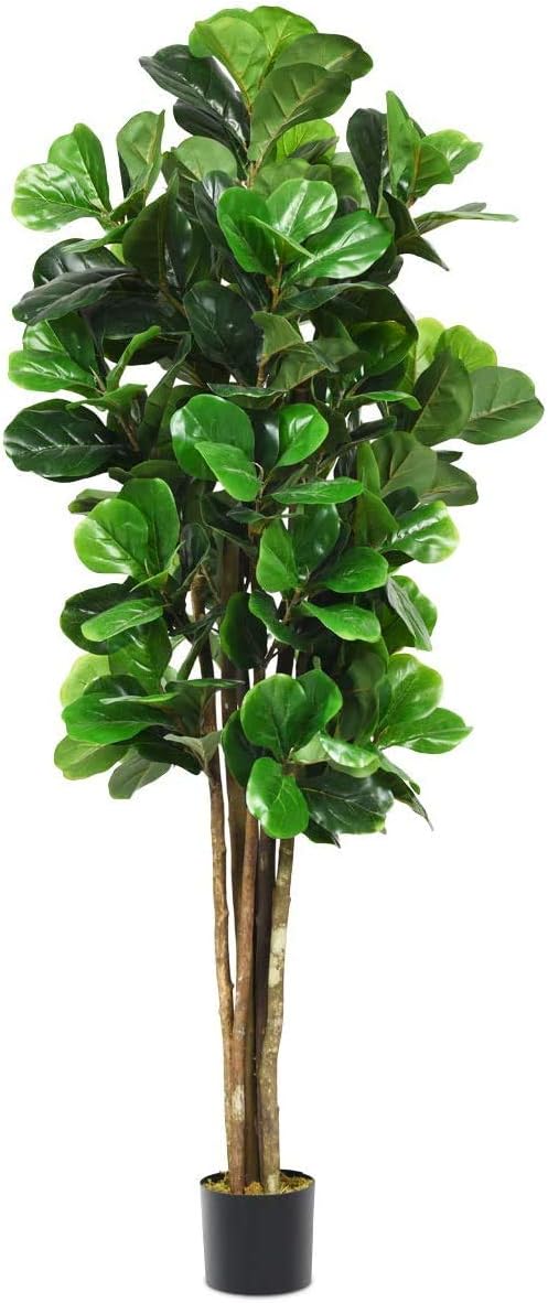 Goplus Fake Fiddle Leaf Fig Tree, 5FT Tall Artificial Tree Greenery Plants in Pots, Decorative Faux Trees for Indoor Home Office