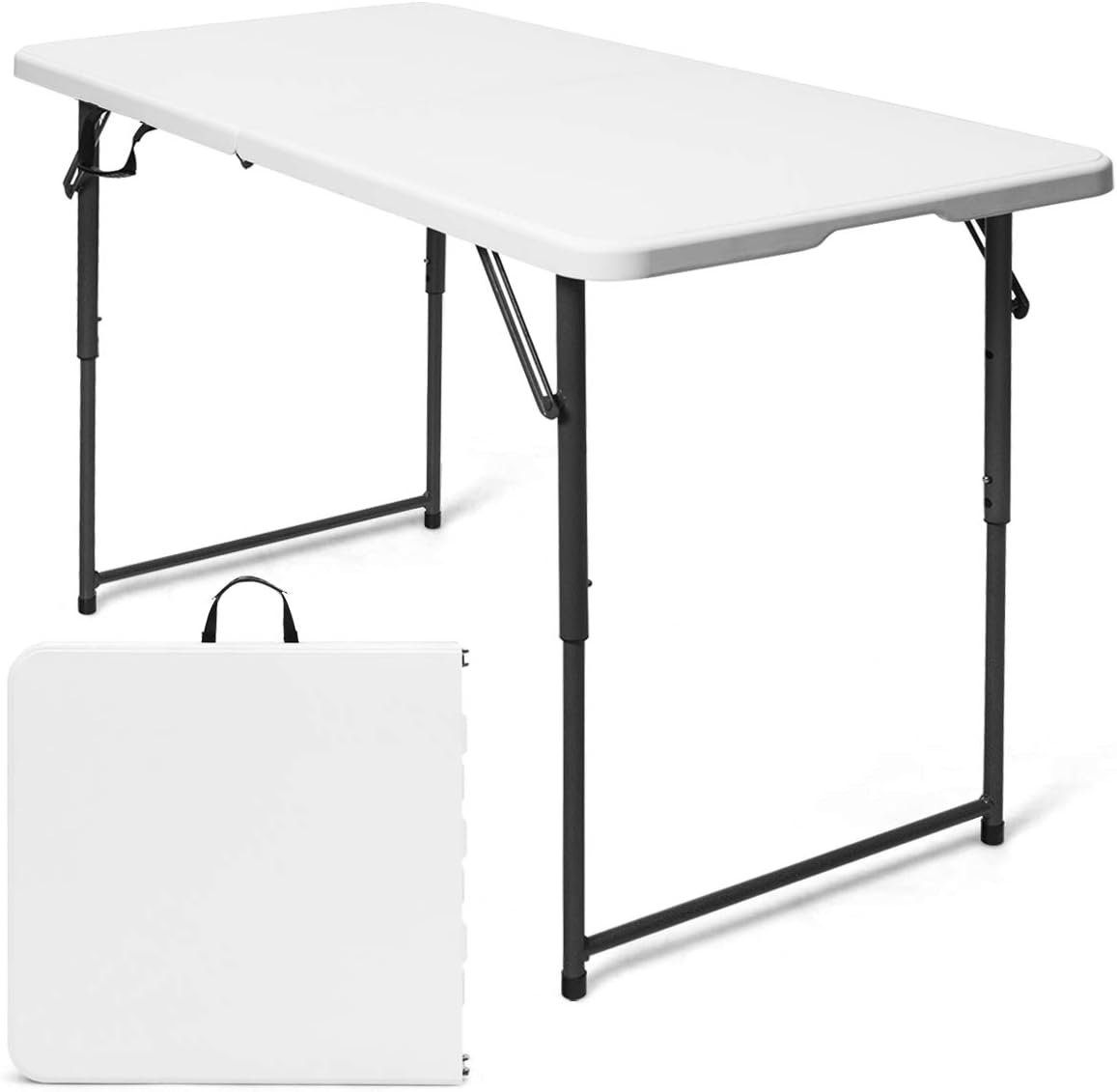 Goplus 4 ft Folding Table, 48 x 24 Inch Height Adjustable Foldable Utility Table, Portable Indoor Outdoor Picnic Party Dining Camping Table