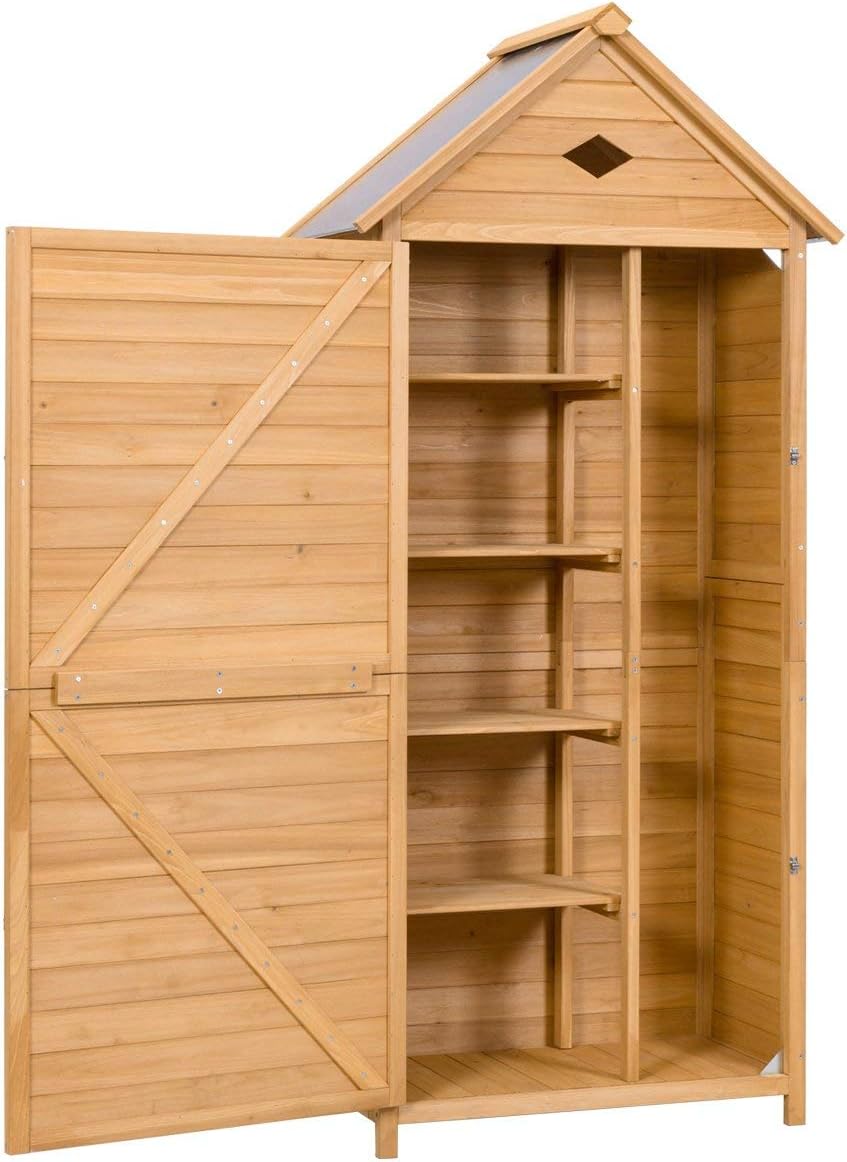 Goplus Outdoor Storage Shed Locker Wooden Hutch for Garden Yard Lawn