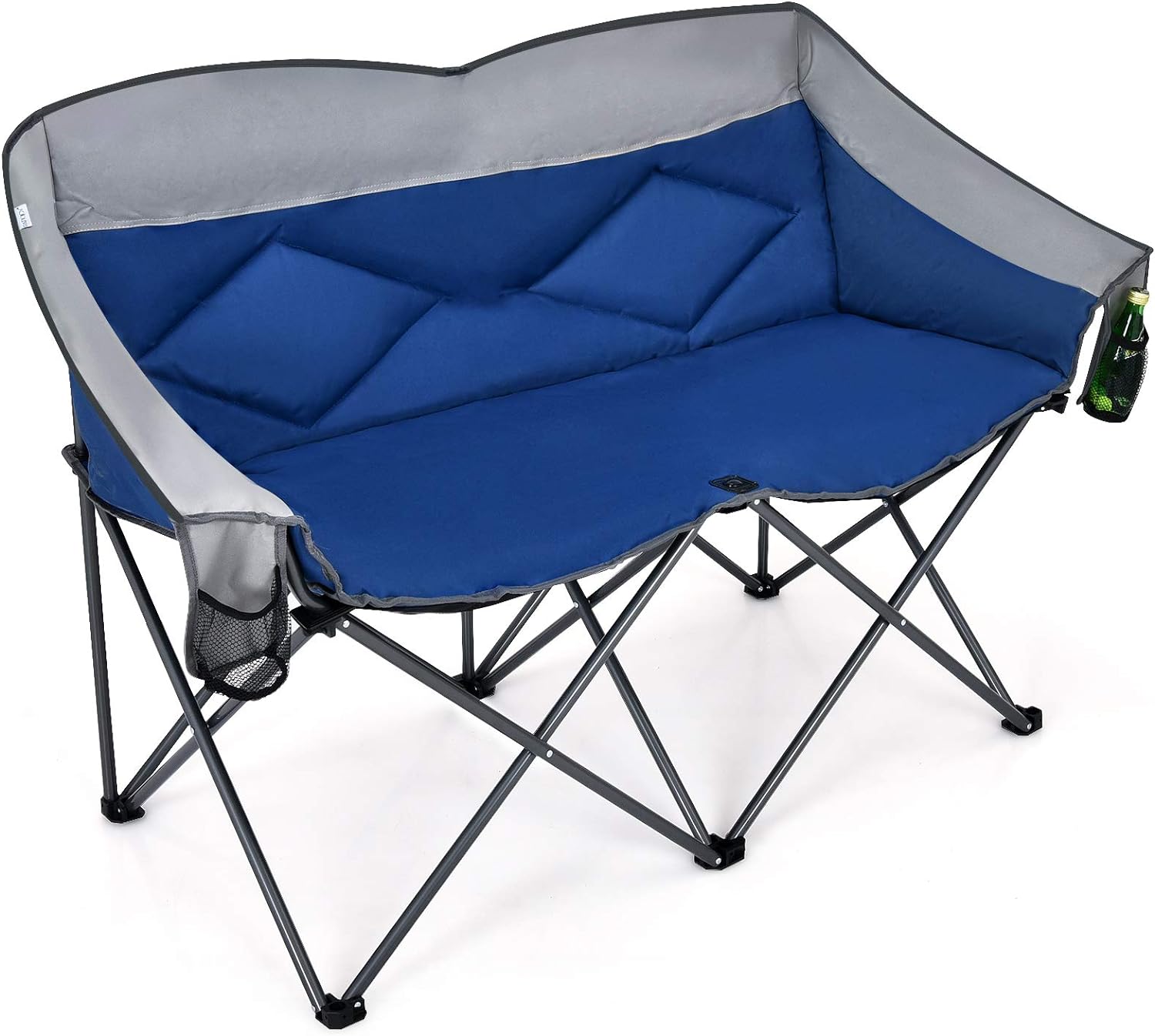 Goplus Loveseat Camping Chair, Double Folding Chair for Adults Couples w/Storage Bags & Padded High Backrest, Oversize Camp Seat for Fishing Picnic (Blue)