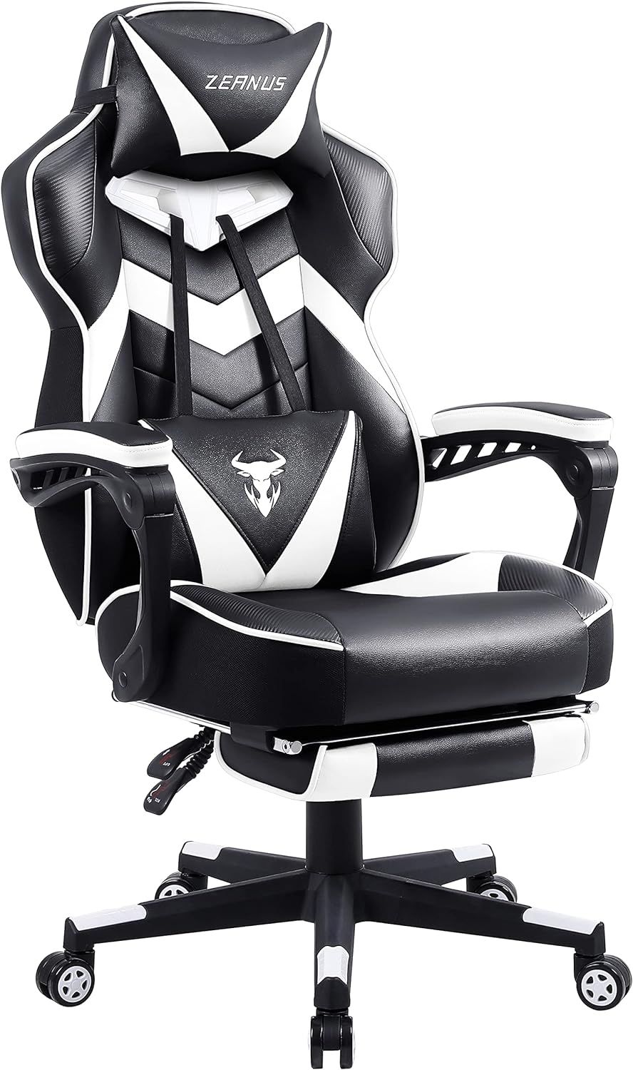 Zeanus Ergonomic Gaming Computer Chair, Recliner Computer Chair with Footrest, Office Gamer Chair with Massage, Big and Tall Racing Chair, Gaming Chairs for Adults, High Back Gaming Desk Chair White