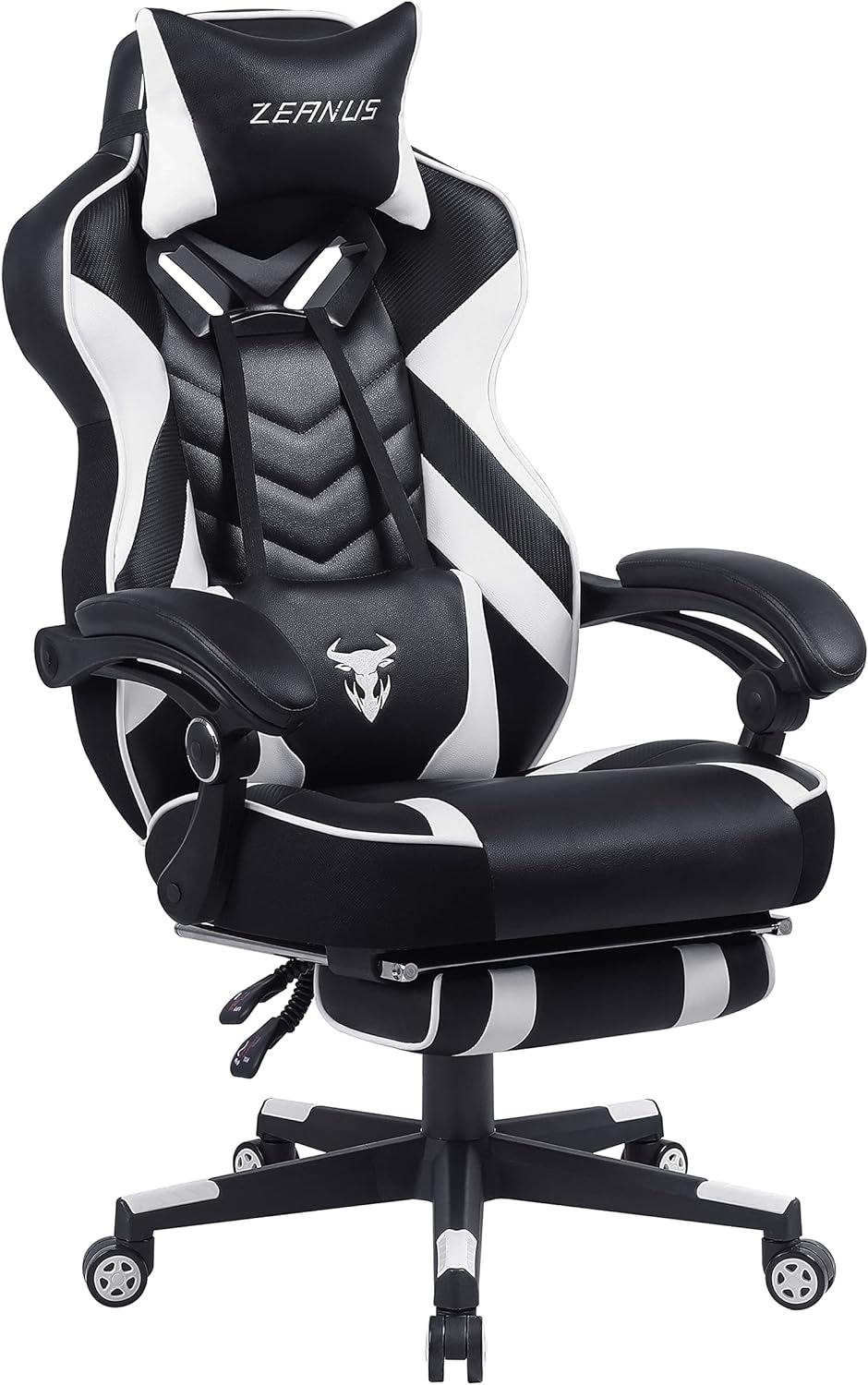 Zeanus Ergonomic Gaming Chair with Footrest Recliner Computer Chair with Massage High Back Office Gamer Chair Big and Tall Racing Game Chair for Adults Chair for Gaming White/Black