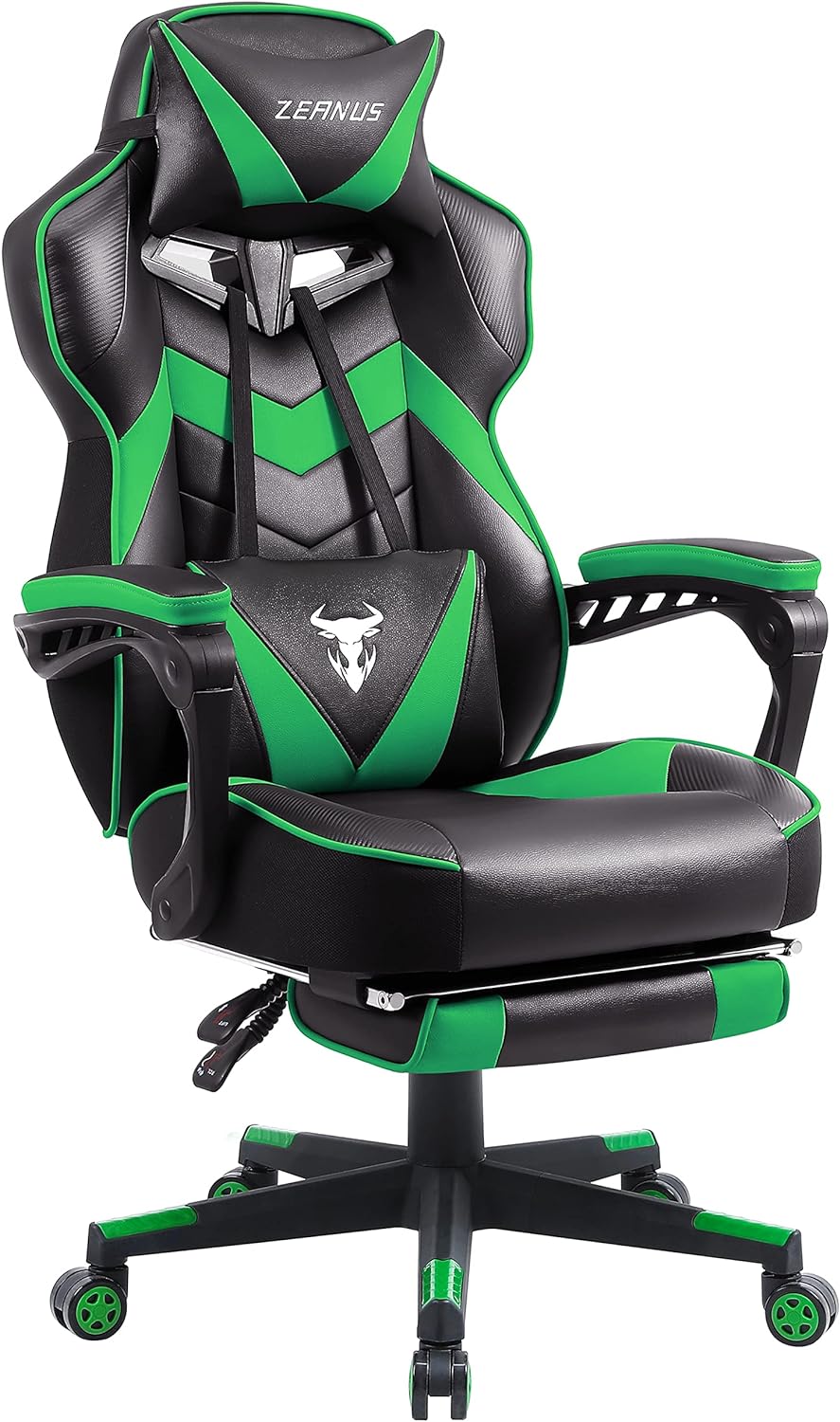 Zeanus Green Gaming Chair Ergonomic Computer for Adults Massage Game Chair with Footrest Reclining Gamer Chair Big and Tall Gaming Chair Racing Style Lumbar Support Office Chair for Heavy People