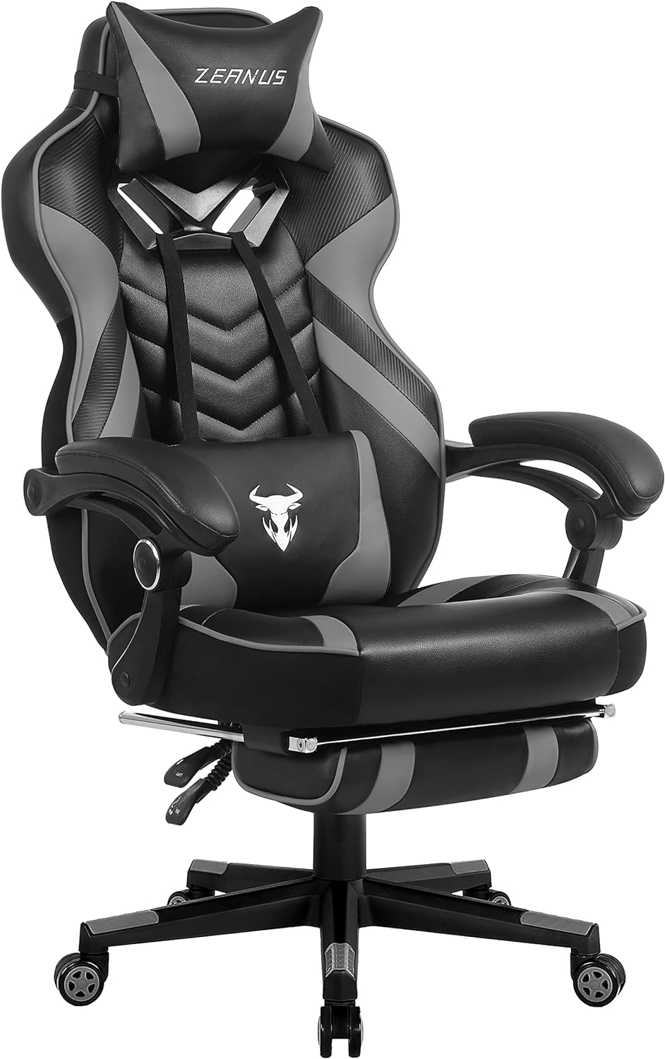 Zeanus Gaming Chair for Adults Computer Game Chair with Footrest High Back Gamer Chair with Massage Reclining Computer Chair Big and Tall Gaming Chair for Teens Game Chair with Leg Rest Gray