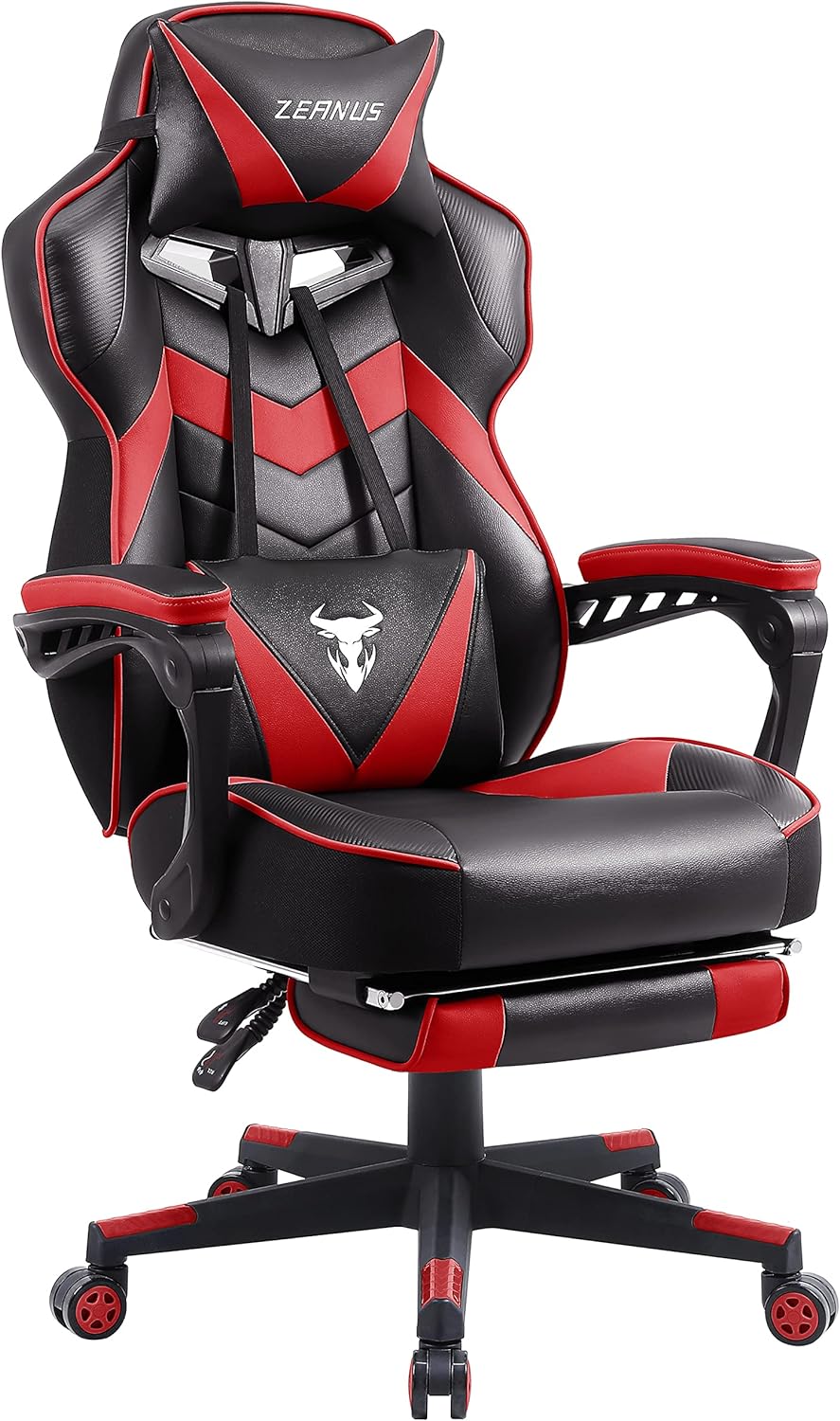 Zeanus Gaming Chair with Footrest Ergonomic Computer Chair with Massage Recliner for Heavy People Racing Gamer Chair Big and Tall Chairs for Adults Red