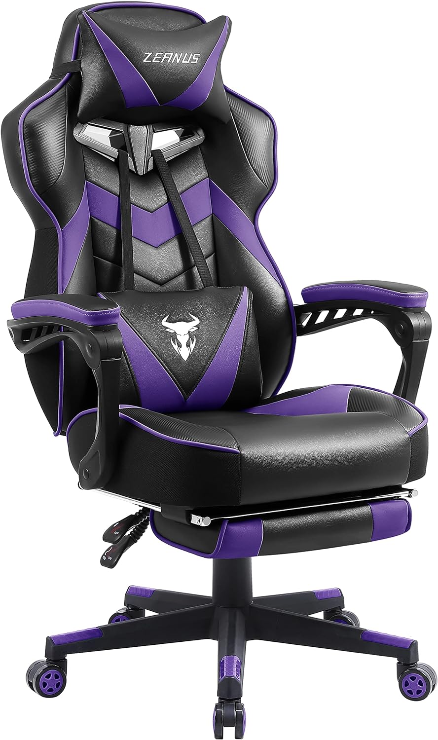 Zeanus Purple Gaming Chair Reclining Computer Chair with Footrest High Back Gamer Chair with Massage Ergonomic Gaming Chair Racing Style Chair for Heavy People Big and Tall Gaming Chairs for Adults