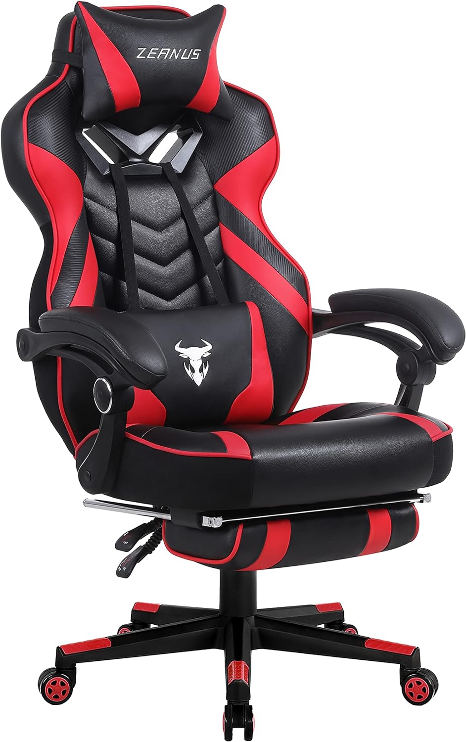 Zeanus Gaming Chair with Massage Recliner Computer Chair with Footrest Big and Tall Computer Gaming Chair for Adults High Back Gaming Chair Heavy Duty Gamer Chair Game Chair for Teens Red