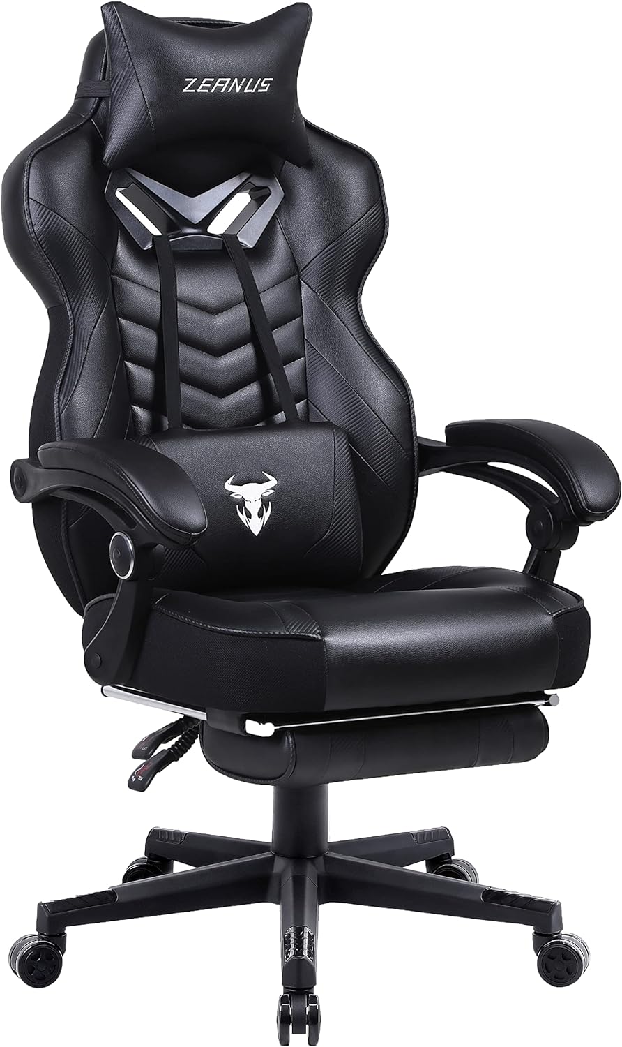 Zeanus Gaming Chairs for Adults Black Recliner Computer Chair with Footrest Ergonomic PC Gaming Chair with Massage High Back Chair for Gaming Big and Tall Gamer Chair Large Computer Gaming Chair