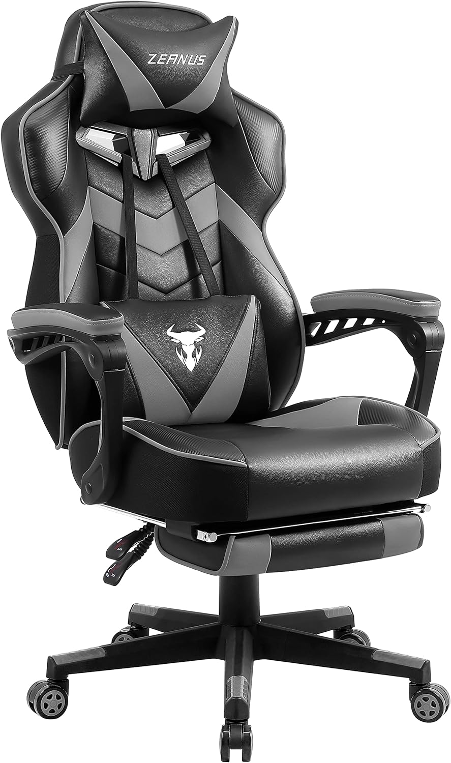 Zeanus Gaming Chairs for Adults Ergonomic Computer Chair with Footrest Gamer Chair with Massage Recliner PC Gaming Chair Home Office Desk Chair Big and Tall Racing Chair Lumbar Support Grey