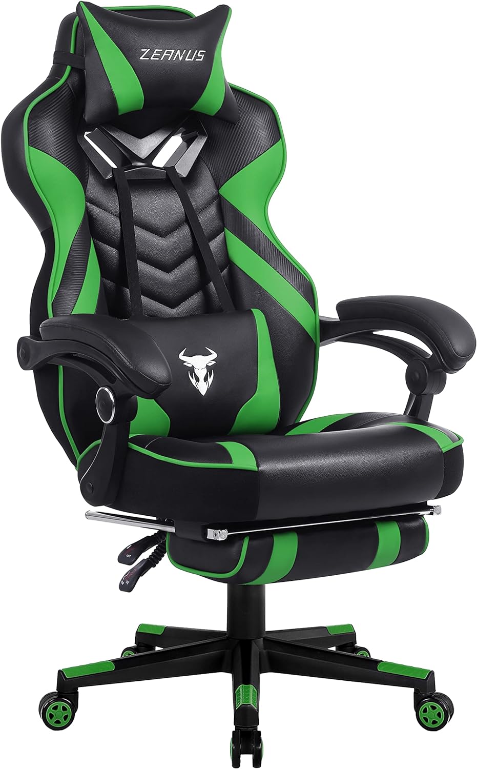 Zeanus Green Gaming Chair High Back Gamer Chair with Footrest Recliner Computer Chair with Massage Big and Tall Chair for Gaming Ergonomics Game Chair for Adults Racing Gaming Chair for Teens