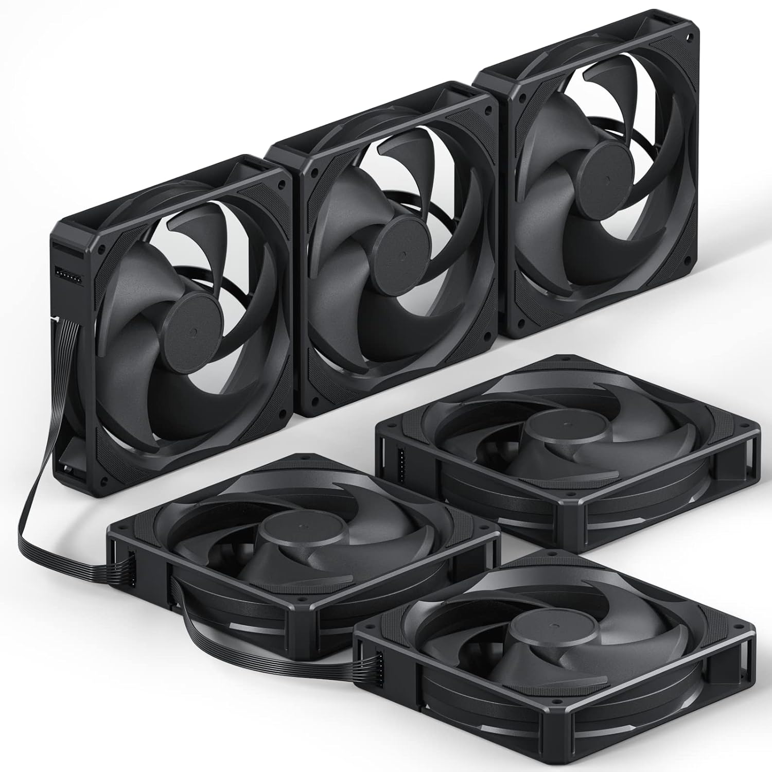 upHere U2K Case Fan 120mm Black PWM Silent Computer Cooling Fans All-in-One Daisy Chain 1800RPM 77.93CFM Under 25dB(A) for Cases CPU Liquid Coolers and CPU Air Coolers,6-Pack,U2K-6