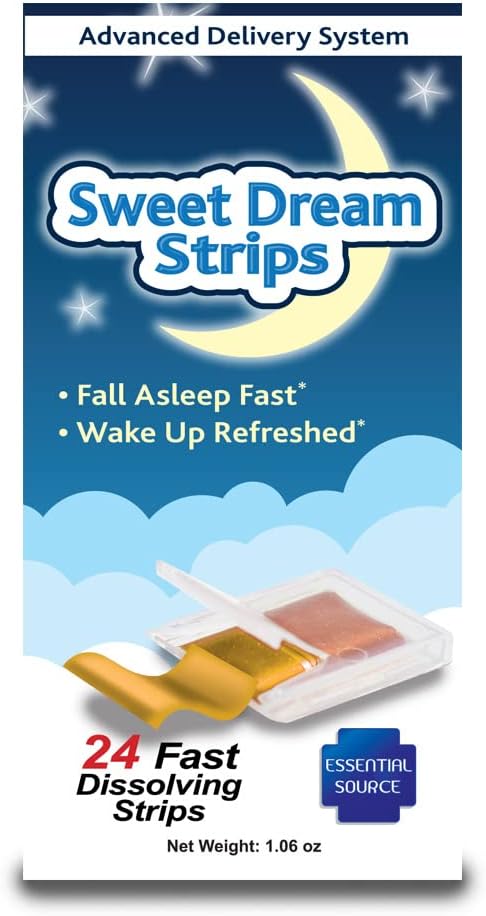 Essential Source Sweet Dream Strips Natural Sleep Aid - Natural Sleep Strips with Piper Methysticum, Huperzine A, Melatonin for Deep & Restful Sleep - Quick Dissolving, Naturally Sweetened - 24 Ct