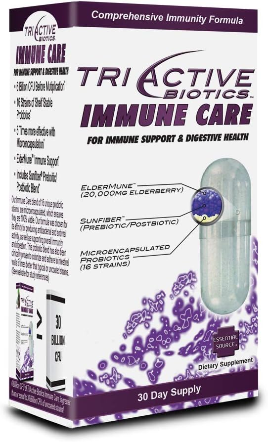 Essential Source Immune Care - Daily Probiotics for Adults, Digestive Wellness & Immune Support Supplement for Women & Men - Non-GMO Formula with Elderberry, Prebiotics and Probiotics - 30 Capsules