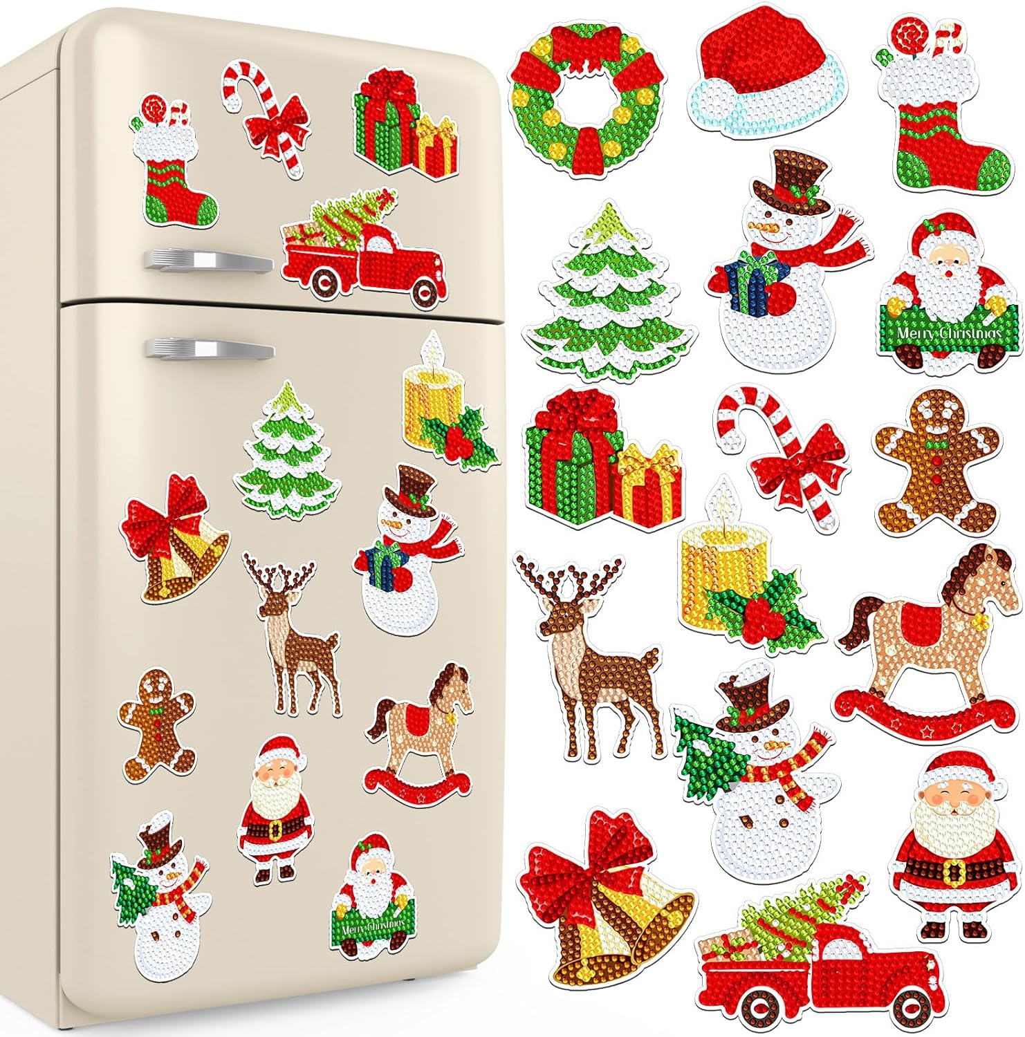 16 Pcs Christmas Diamond Painting Magnets for Refrigerator Snowman Santa Claus Deer Diamond Art Magnets Decals DIY Xmas Diamond Painting Kits Diamond Art for Adults Kids Crafts Home Decor Gift