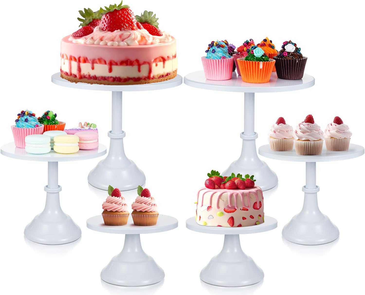 Umigy 6 Pcs White Cake Stand Set Metal Cake Stands Round Metal Cupcake Holder for Party Dessert Table Display Set for Tea Party, Christmas, Wedding, Birthday, Graduation, Anniversary, Baby Shower