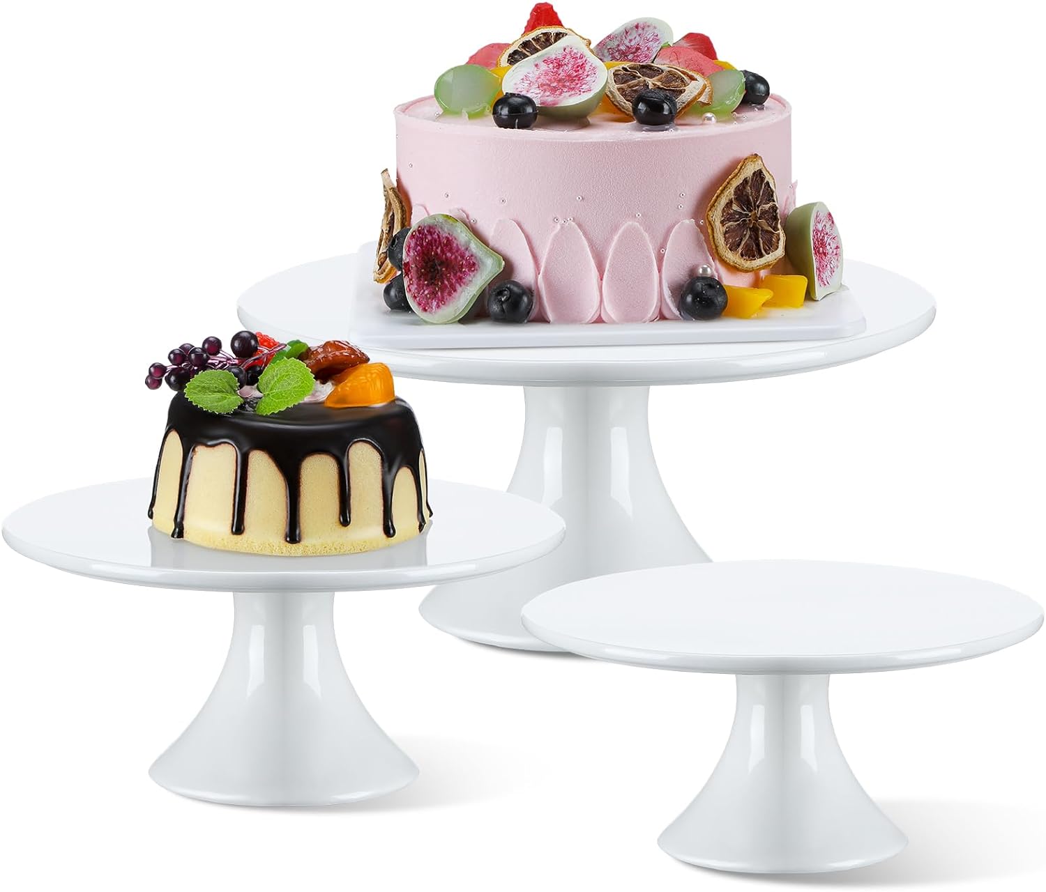 Umigy 3 Pcs Porcelain Round Cake Stand Round Dessert Stand Ceramic White Cupcake Stand Pedestal Cake Plate Dessert Display Stands for Wedding Serving Table Parties Decorating Birthday, 7.9 9.8 12