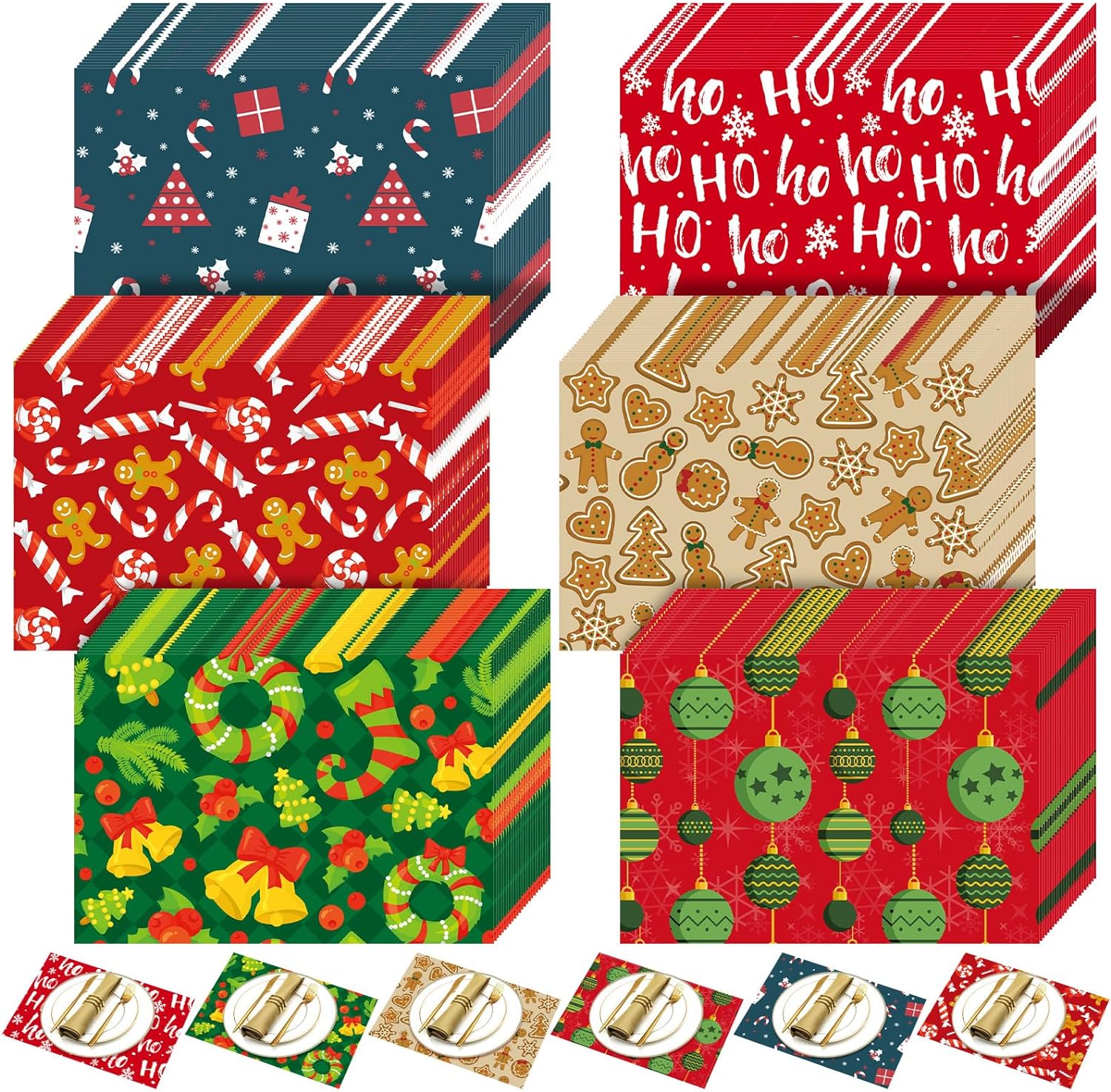 Umigy 60 Pcs Christmas Dinner Paper Placemats 10.24 x 14.57 Inch Christmas Placemats Disposable Placemats Christmas Paper Placemats for Christmas Kitchen Dinner Party Supplies