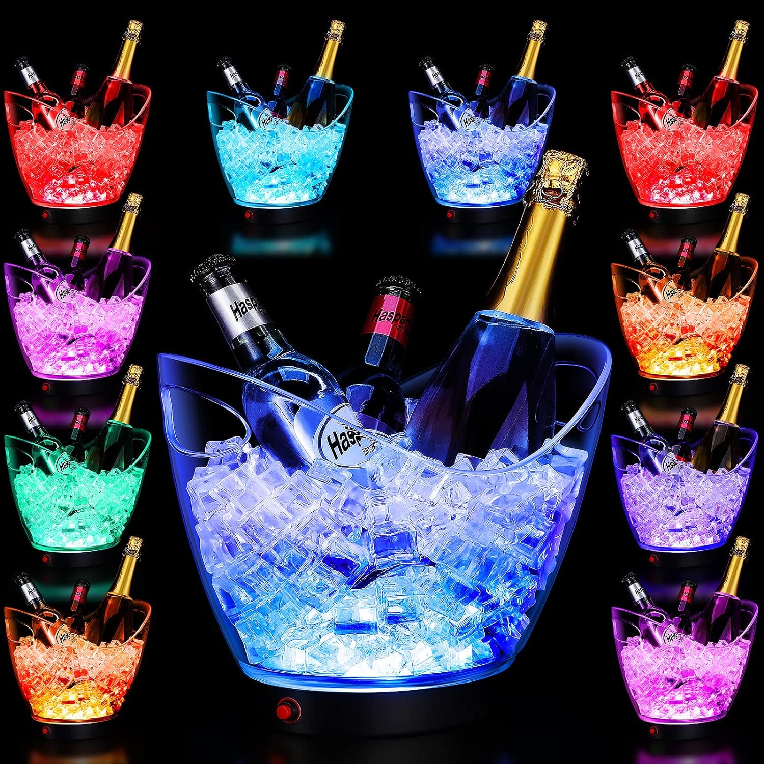 Umigy 10 Pieces LED Ice Buckets 2L Clear Plastic Beer Buckets LED Light Beer Buckets RGB Colors Changing Cooler Bucket Plastic Ice Bucket with Stand Ice Container for Party Home Bar KTV Clubs