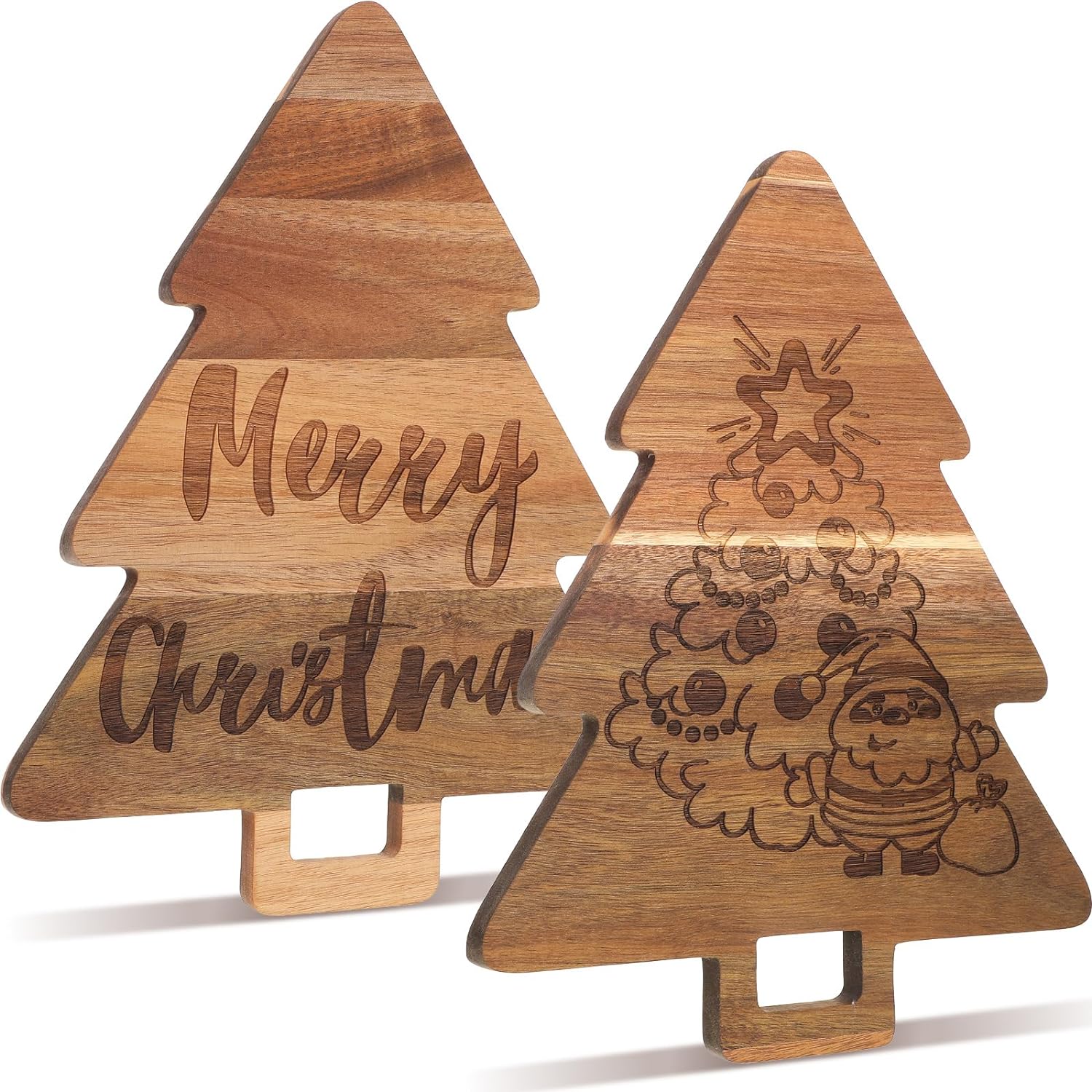 Umigy 2 Pcs Christmas Charcuterie Boards Christmas Tree Kitchen Wooden Cutting Board with Handle Santa Claus Acacia Wood Cute Cutting Board for Housewarming Wedding Kitchen Xmas Party Supplies