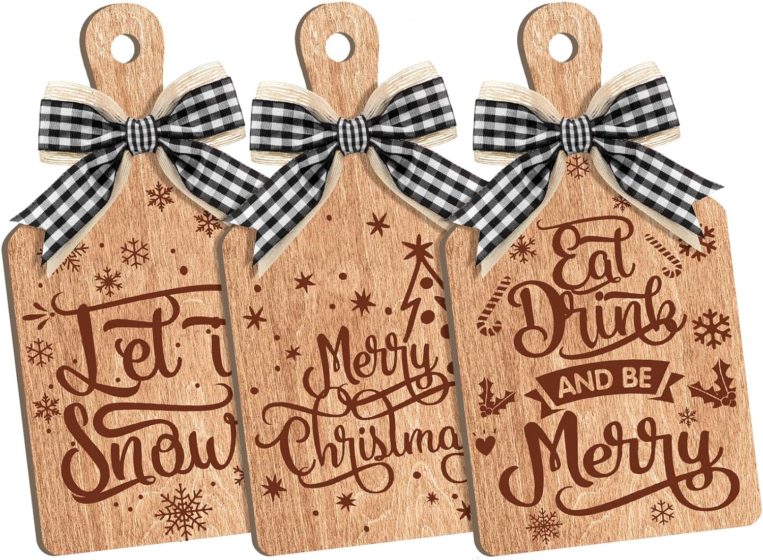 Umigy 3 Pcs Merry Christmas Decor Let It Snow Decor Christmas Decorative Wood Cutting Board Farmhouse Table Shelf Decorations Wooden Home Decor Christmas Kitchen Gifts