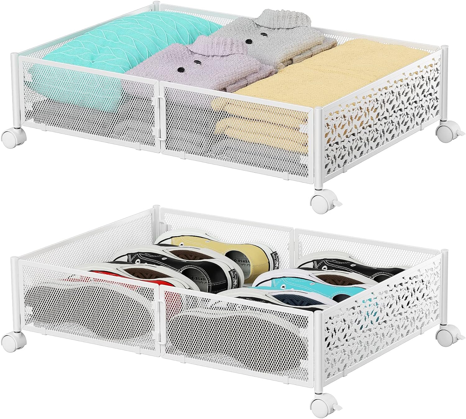 PHINOX Under Bed Storage, Under the Bed Storage Containers with Wheels, Under Bed Shoe Storage Organizer Drawer for Bedroom Clothes Shoes Blankets -2Pack