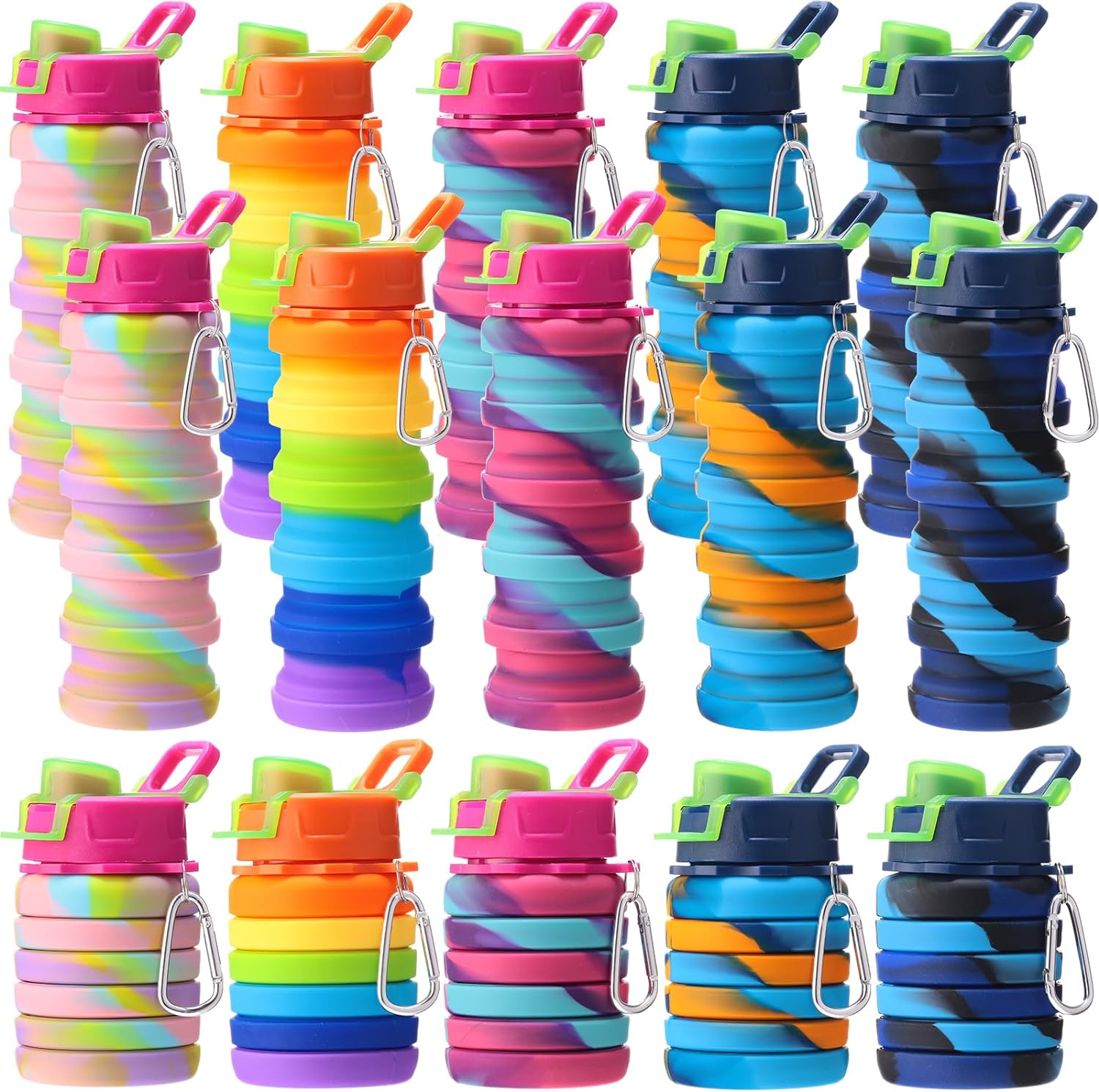 Umigy 10 Pack 17 oz Foldable Water Bottles Portable Collapsible Water Bottles Leak Proof Collapse Water Bottles for Travel Sports Cups for Outdoor Activities Hiking Camping