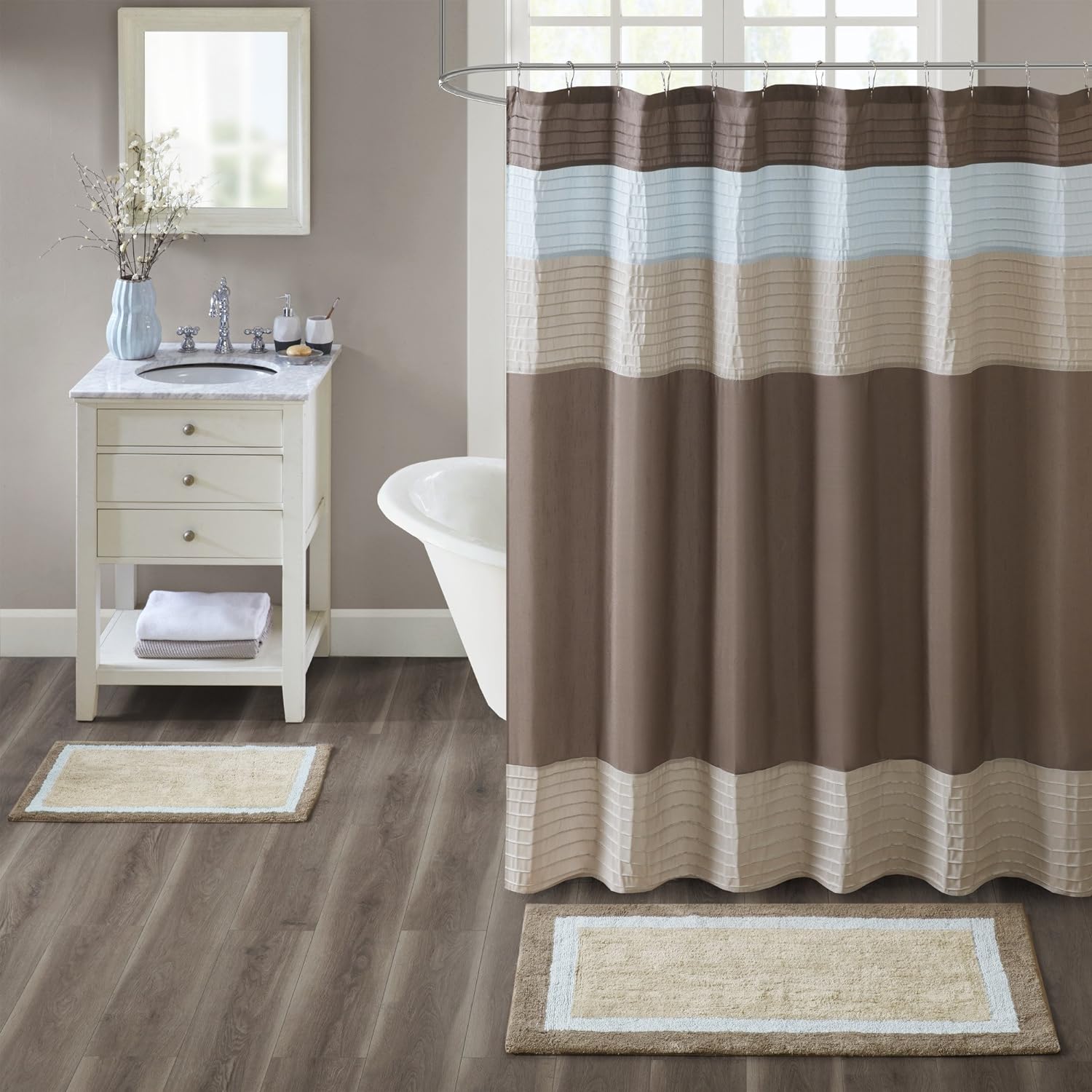 Madison Park Amherst Bathroom Rugs Room DÃ©cor 100% Cotton Tufted Ultra Soft Non-Slip, Absorbent Quick Dry Bathtub Mats, 20x30, Brown/Blue