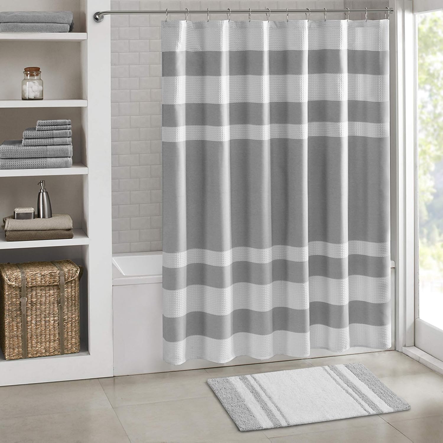 If youre going for a crisp white/blue or natural white/beige look for your bathroom, these are great fabric shower curtains. We always put an inner plastic curtain as well, to retain the cleanliness and keep a flow of air between the two inner plastic & outer fabric liner, and never any mildew issues.