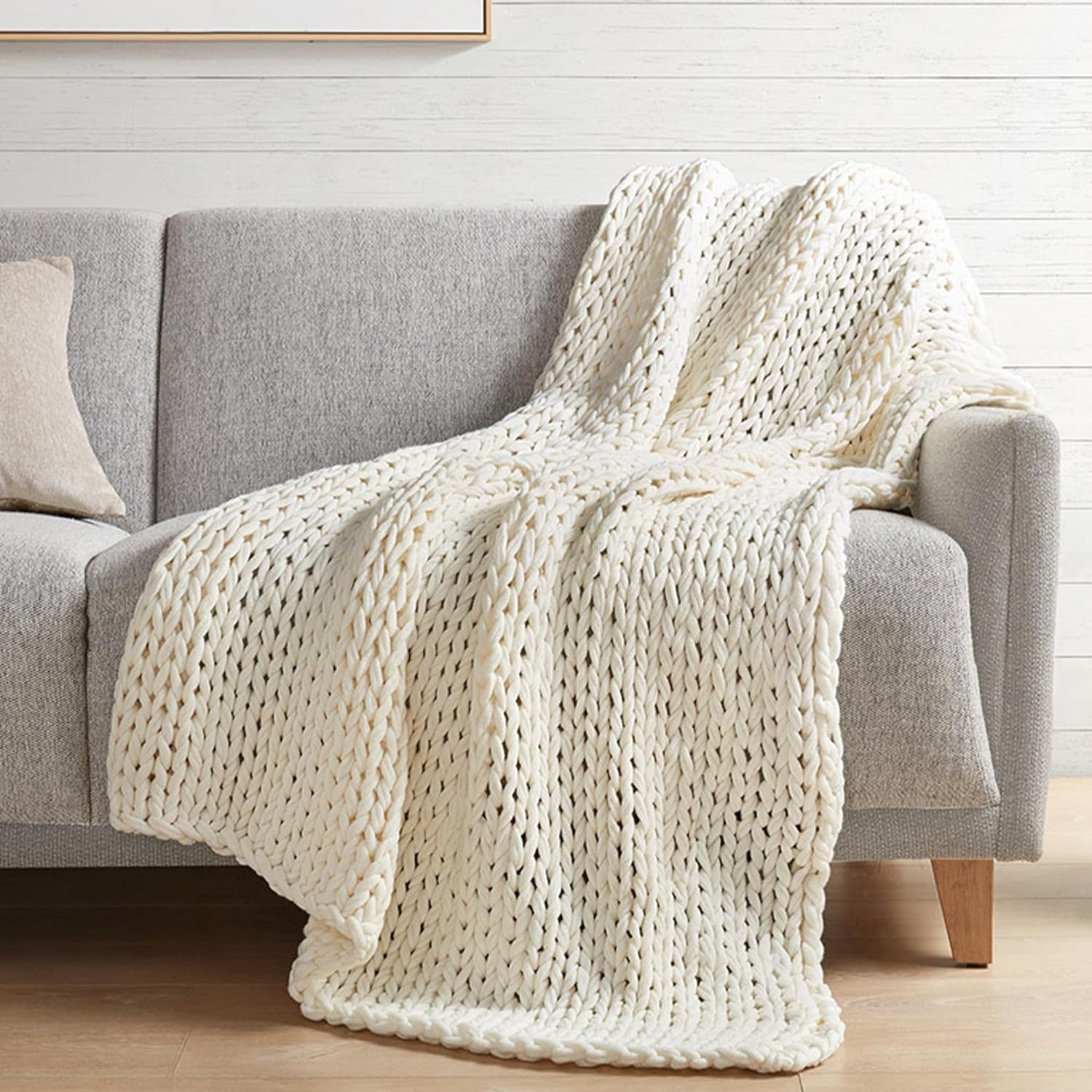 Madison Park Chunky Knit Handmade Throw Blanket, Luxurious and Classic Design, Elegantly Soft, Lightweight, Breathable, Cottage Style Room DÃÃÂ©cor All Season Throw Blanket for Couch, 50