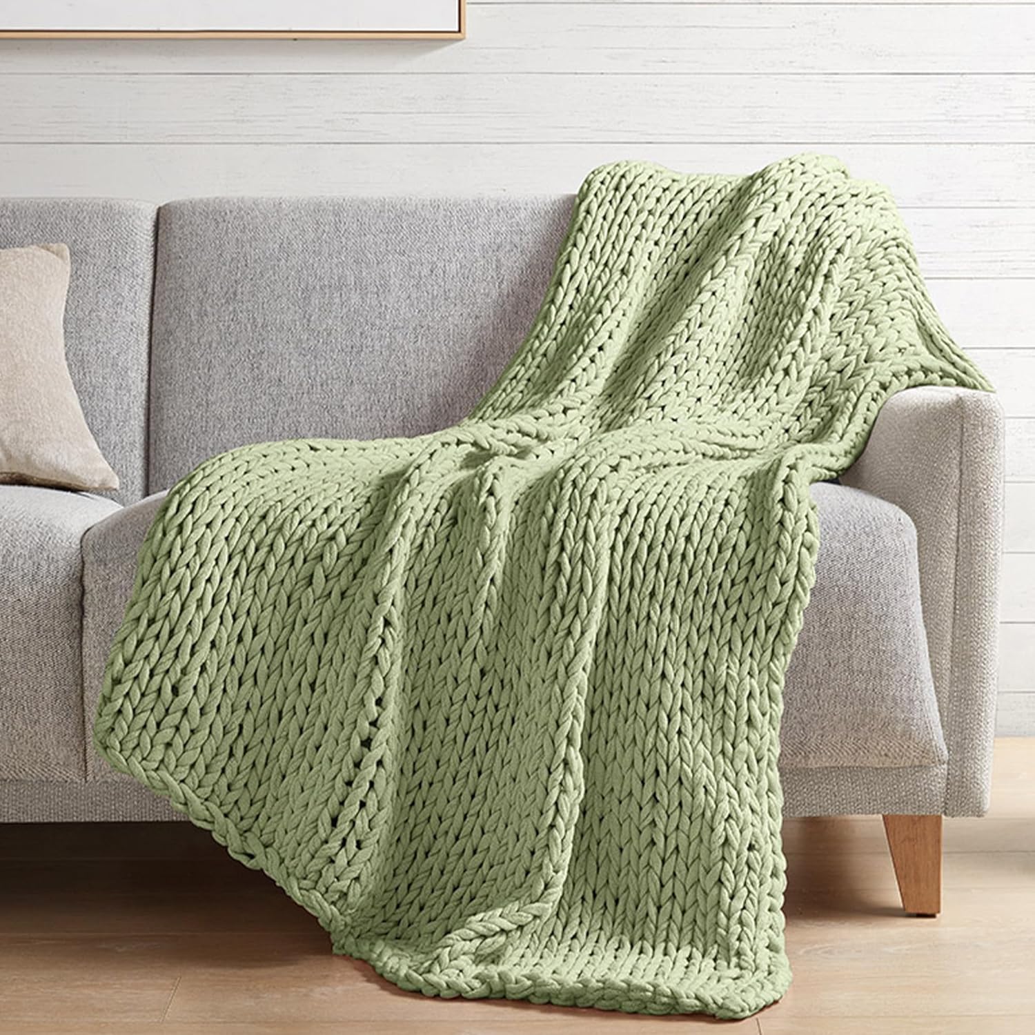 Madison Park Throw Blanket for Couch Luxurious Handmade Timeless Chunky Knit Blanket Throw, Elegantly Soft, Lightweight, Breathable Throw, Cottage Style Room DÃÃÂ©cor Summer Blanket, 50x60, Sage Green