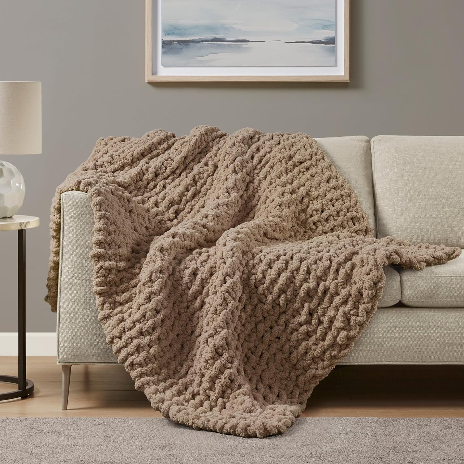 Madison Park Chunky Knit Handmade Throw, Luxurious and Classic Design, Elegantly Soft, Lightweight, Breathable Cover, Cottage Style Room DÃÃÂ©cor Summer Blanket, 50