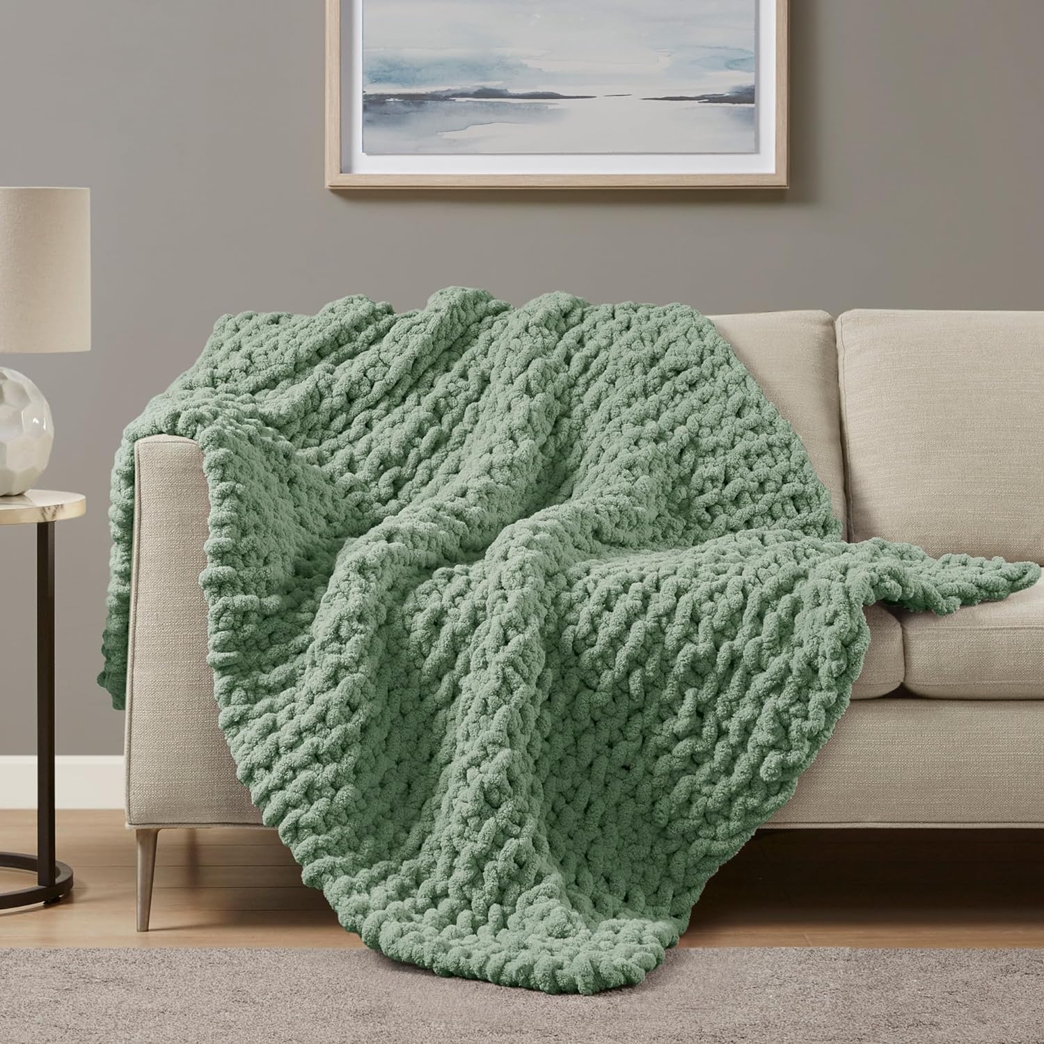 Madison Park Chunky Knit Handmade Throw, Luxurious and Classic Design, Elegantly Soft, Lightweight, Breathable Cover, Cottage Style Room DÃÃÂ©cor Summer Blanket, 50