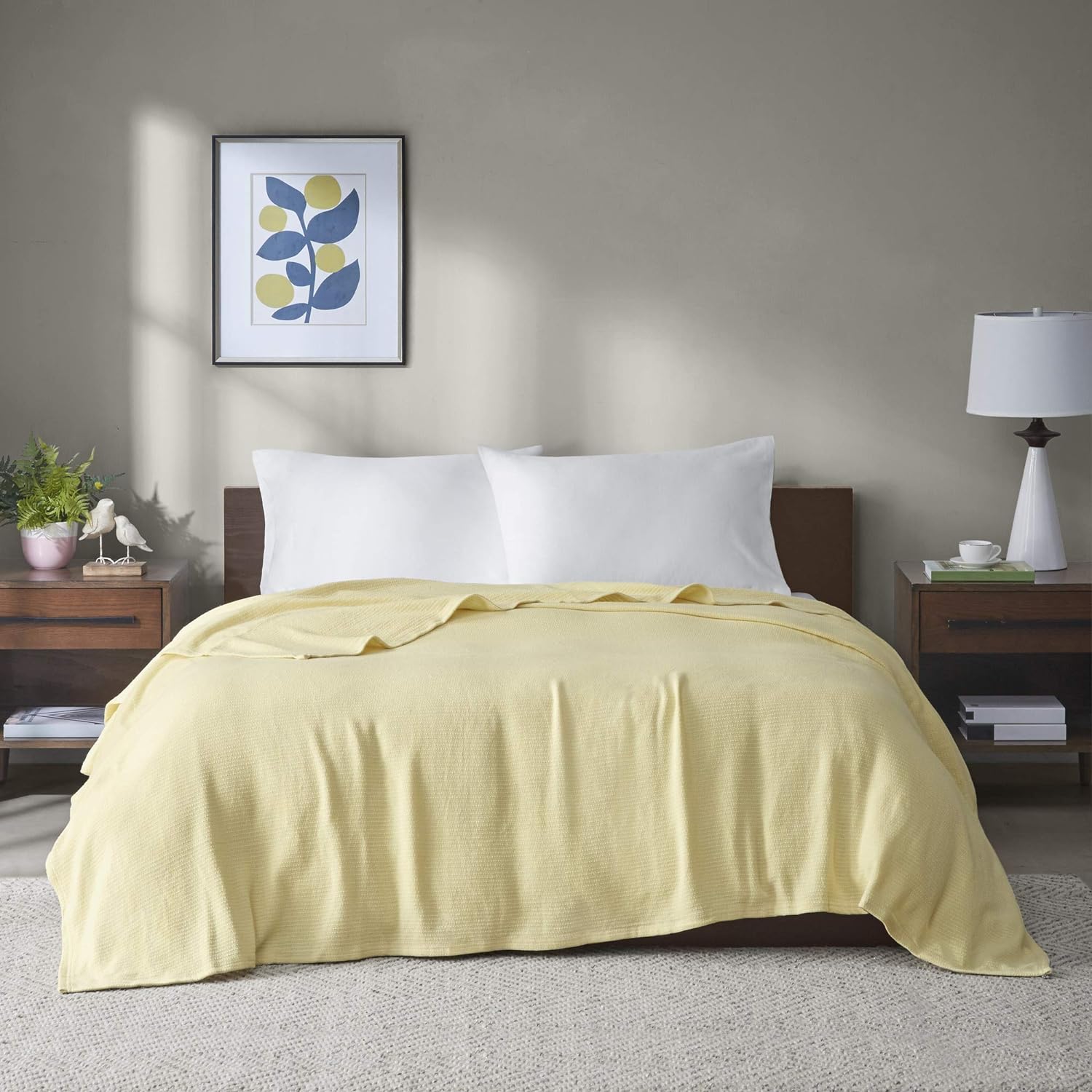 Madison Park Freshspun Basketweave Luxury Cotton Blanket Yellow 90x90