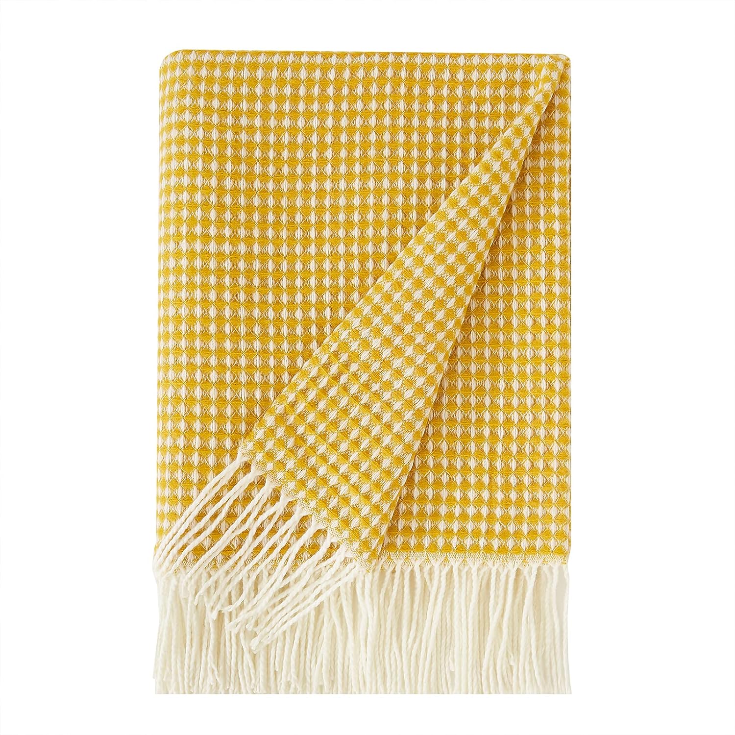 PHF Waffle Weae Knit Throw Blanket, Lightweight and Soft Cozy Blanket for All Seasons, Decorative Woven Blanket with Tassels, 50 x 60 inches, Ginger