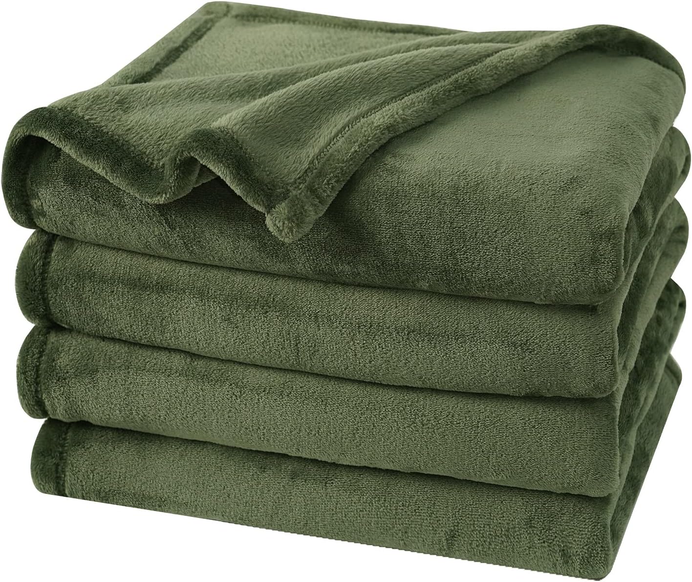 PHF Ultra Soft Fleece Blanket Queen Size, No Shed No Pilling Luxury Plush Cozy 300GSM Lightweight Blanket for Bed, Couch, Chair, Sofa Suitable for All Season, 90 x 90, Olive Green