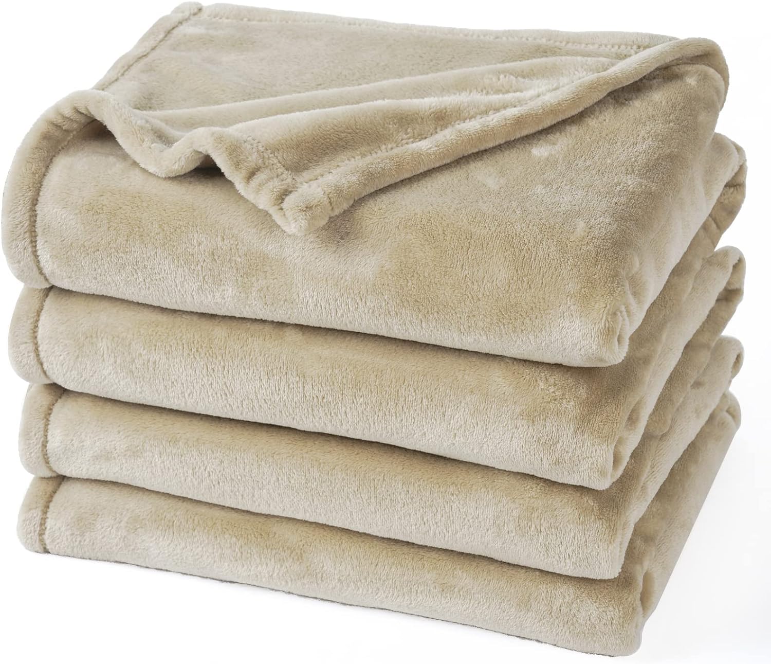 PHF Ultra Soft Fleece Blanket Queen Size, No Shed No Pilling Luxury Plush Cozy 300GSM Lightweight Blanket for Bed, Couch, Chair, Sofa Suitable for All Season, 90 x 90, Khaki