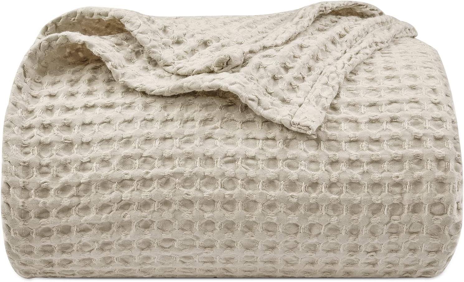 PHF Ultra Soft Waffle Weave Blanket Queen Size 90x 90- Washed Lightweight Breathable Cozy Woven Blanket for All Season - Great for Couch Bed Sofa Home Car - Light Khaki/Linen