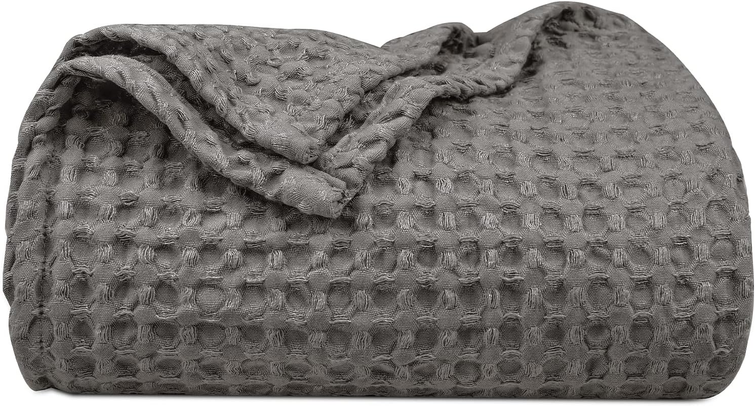 PHF Ultra Soft Waffle Weave Throw Blanket 50x 60- Washed Lightweight Breathable Cozy Woven Blanket for All Season - Great for Couch Bed Sofa Home Car - Grey